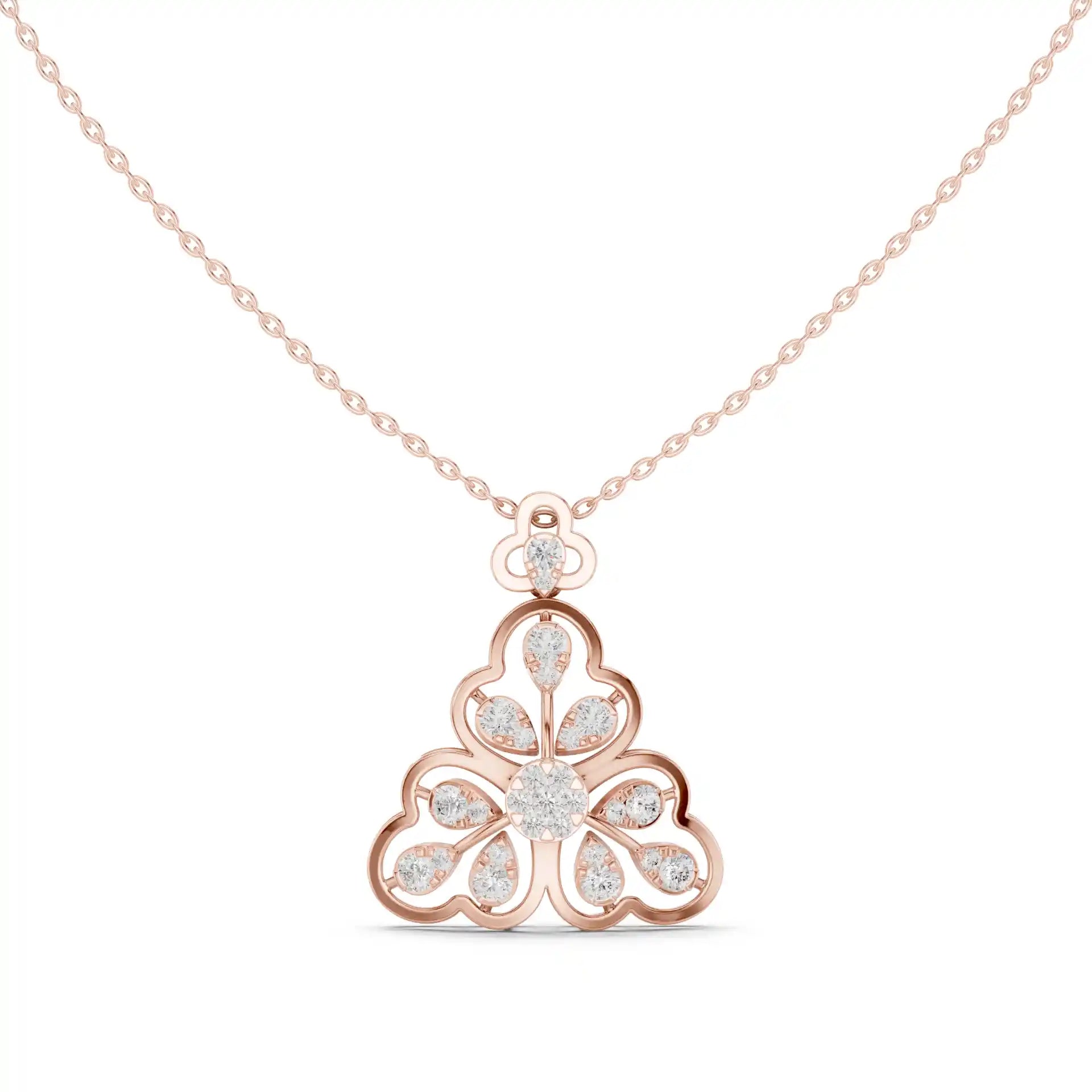 MJP11 - Openwork Floral Fan Diamond Pendant Necklace