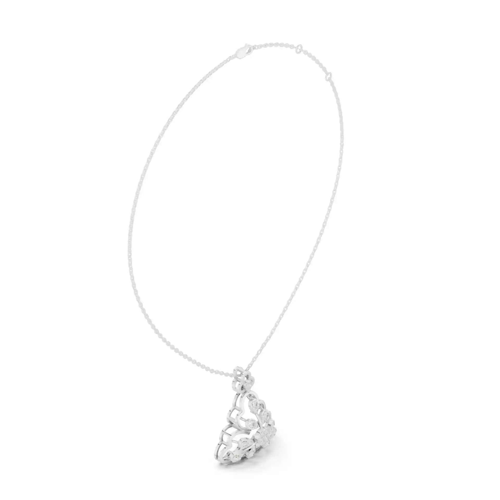 MJP11 - Openwork Floral Fan Diamond Pendant Necklace
