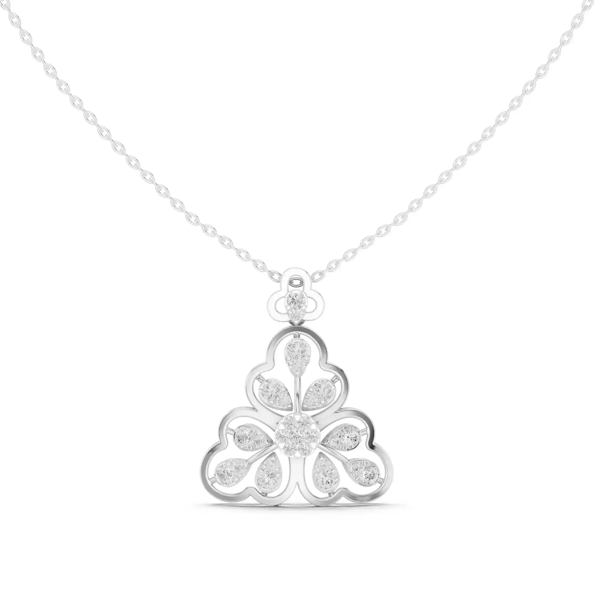 MJP11 - Openwork Floral Fan Diamond Pendant Necklace