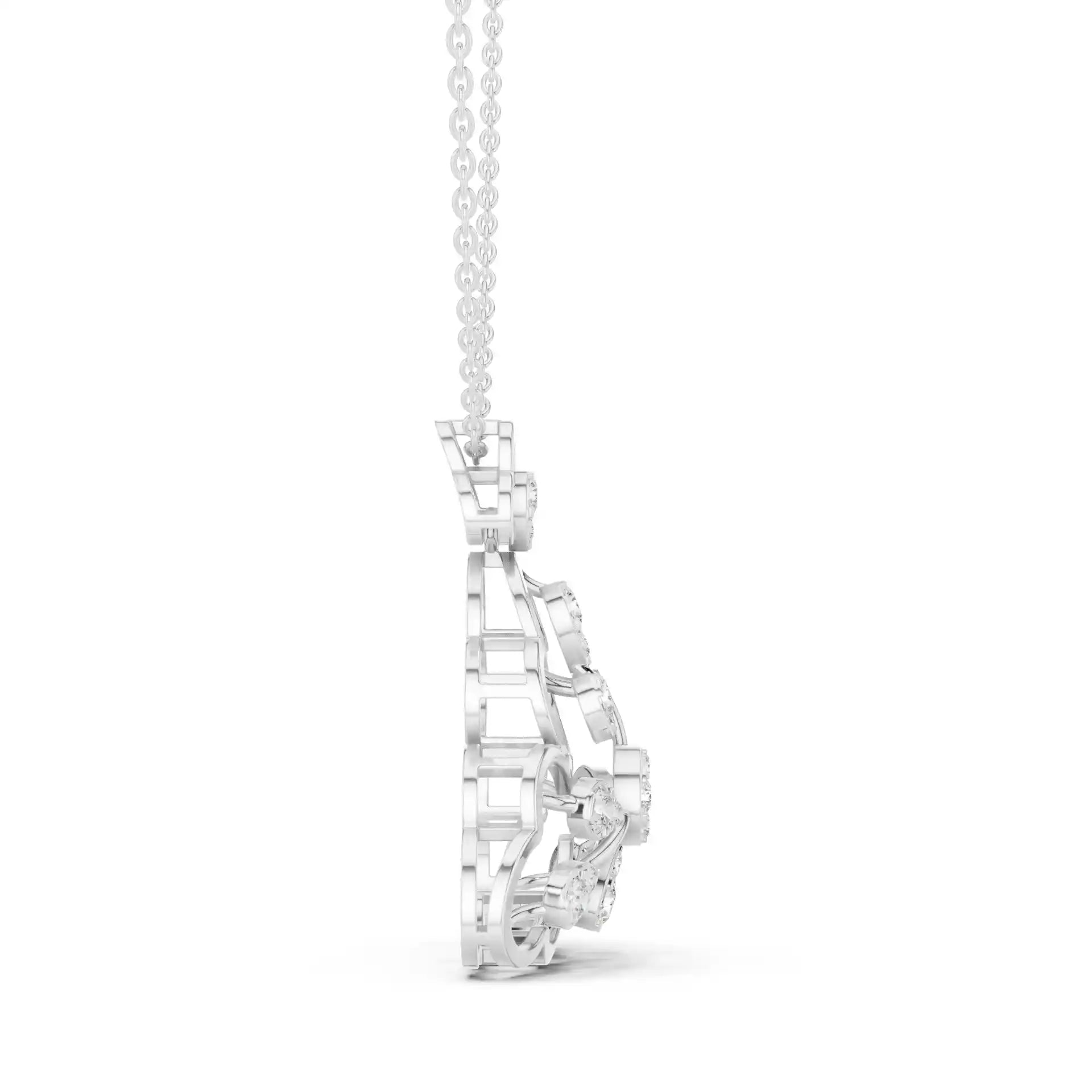 MJP11 - Openwork Floral Fan Diamond Pendant Necklace