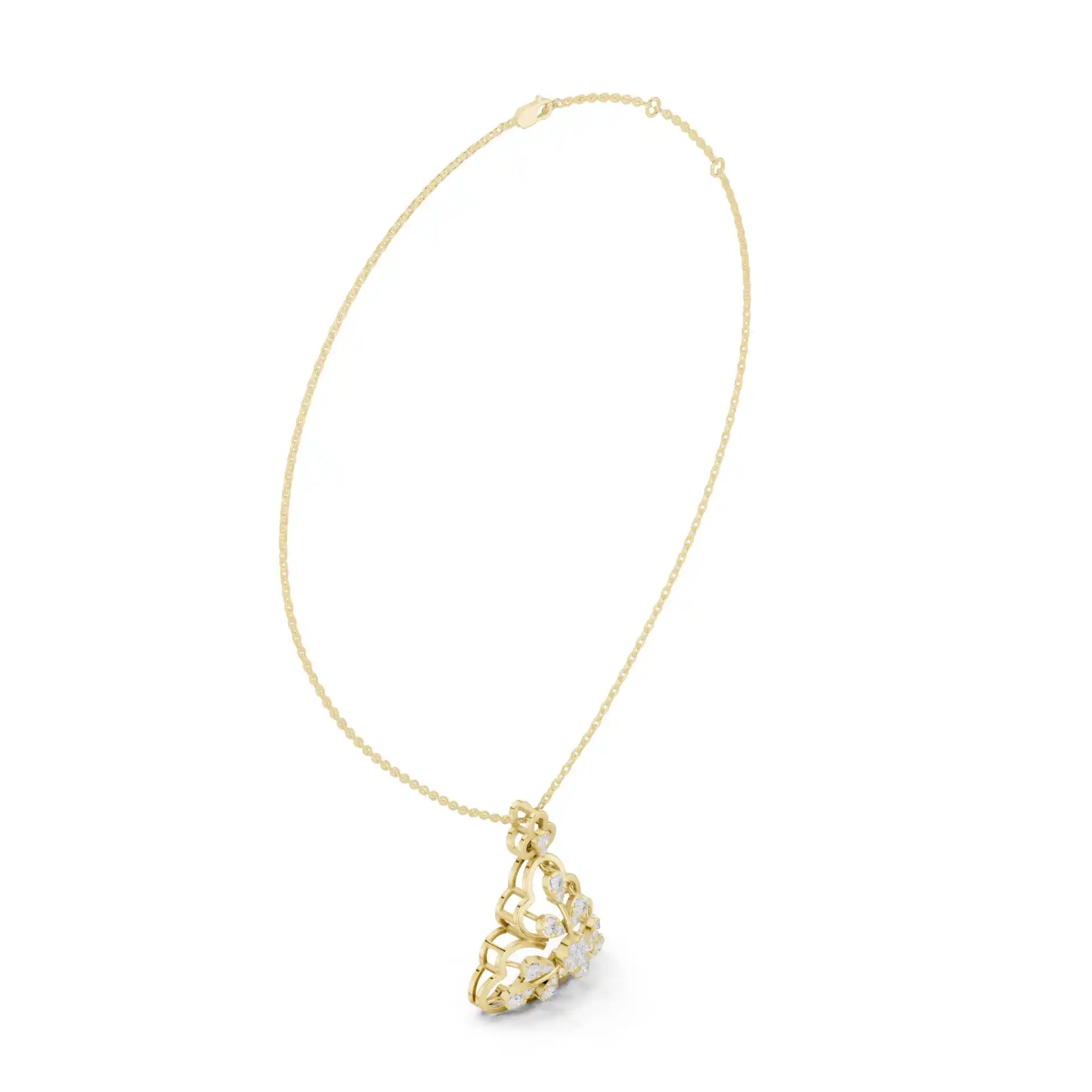 MJP11 - Openwork Floral Fan Diamond Pendant Necklace