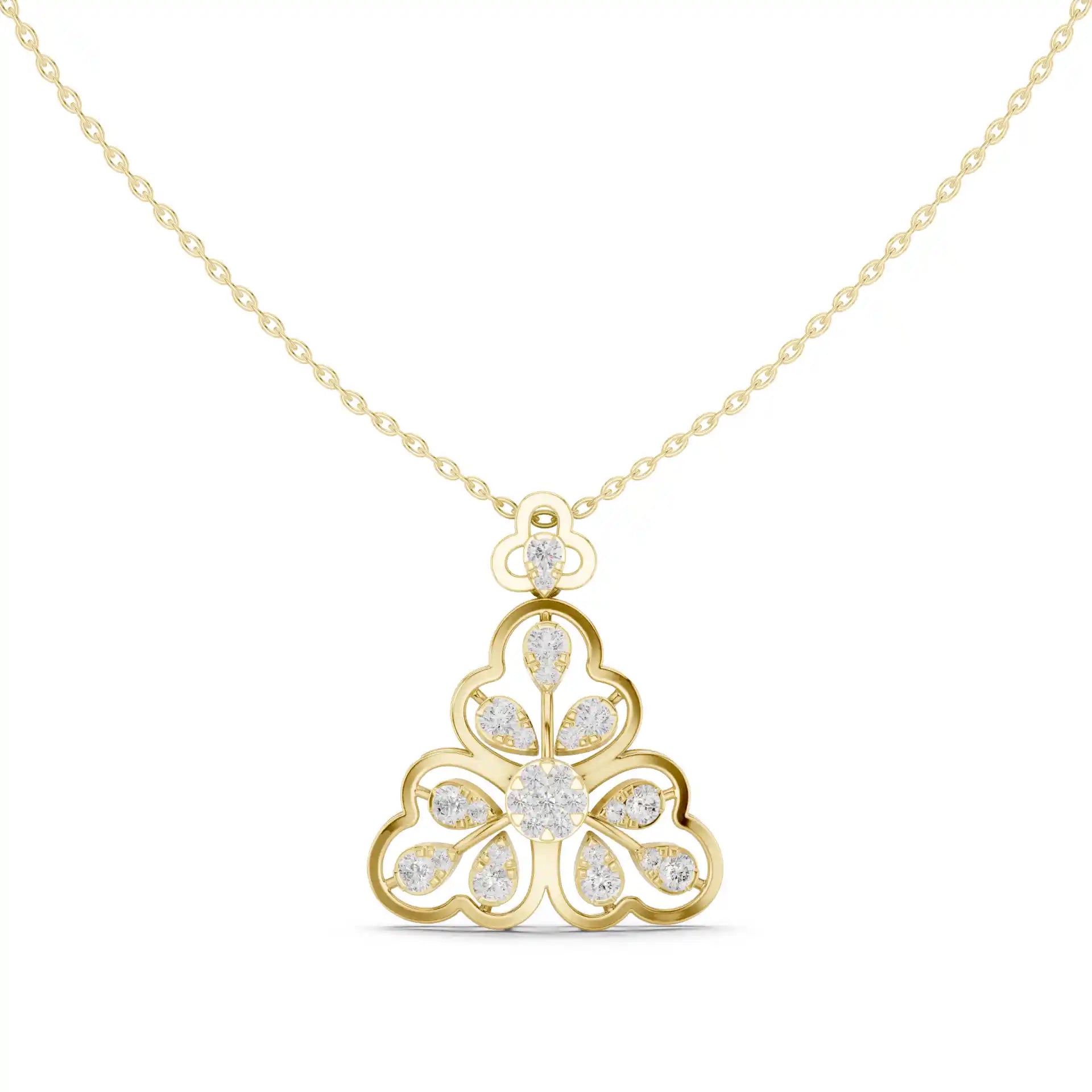 MJP11 - Openwork Floral Fan Diamond Pendant Necklace