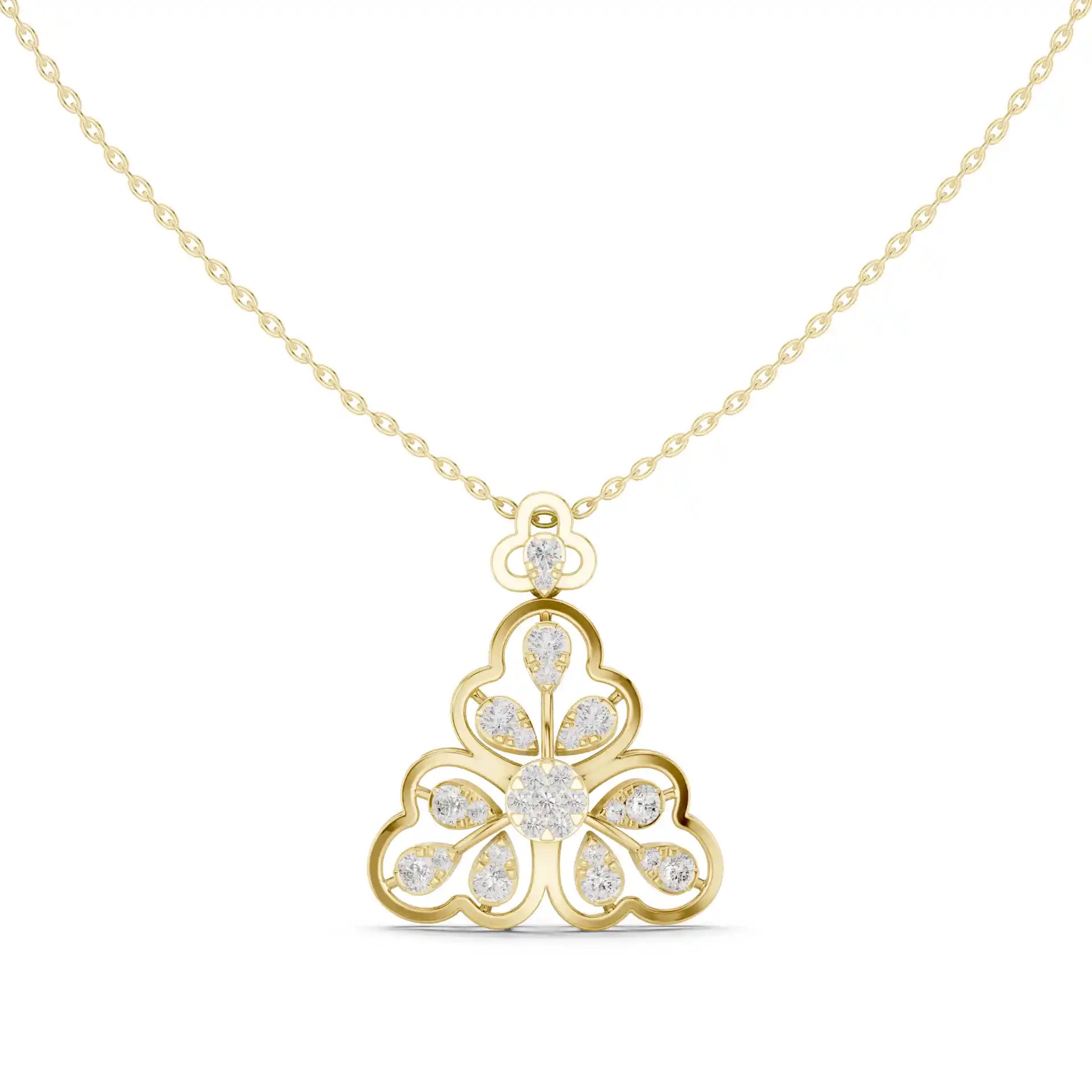 MJP11 - Openwork Floral Fan Diamond Pendant Necklace