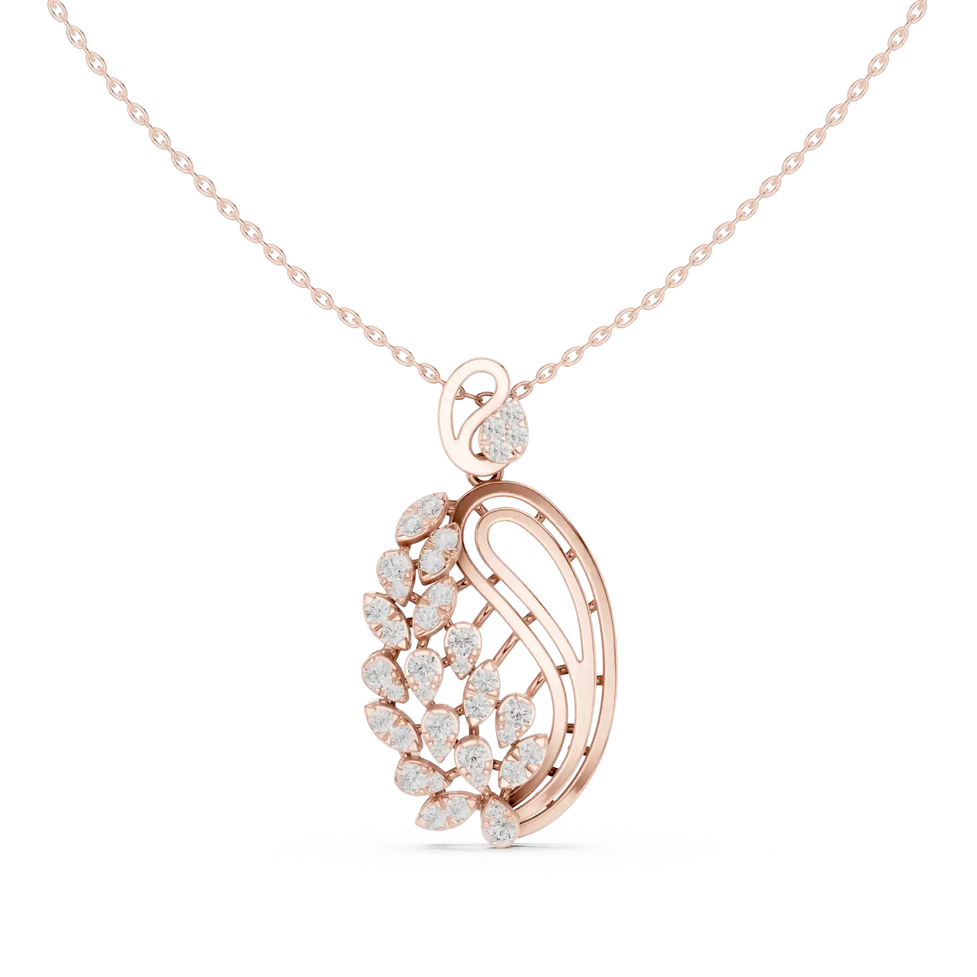 MJP12 - Oval Foliage Diamond Vine Swirl Necklace