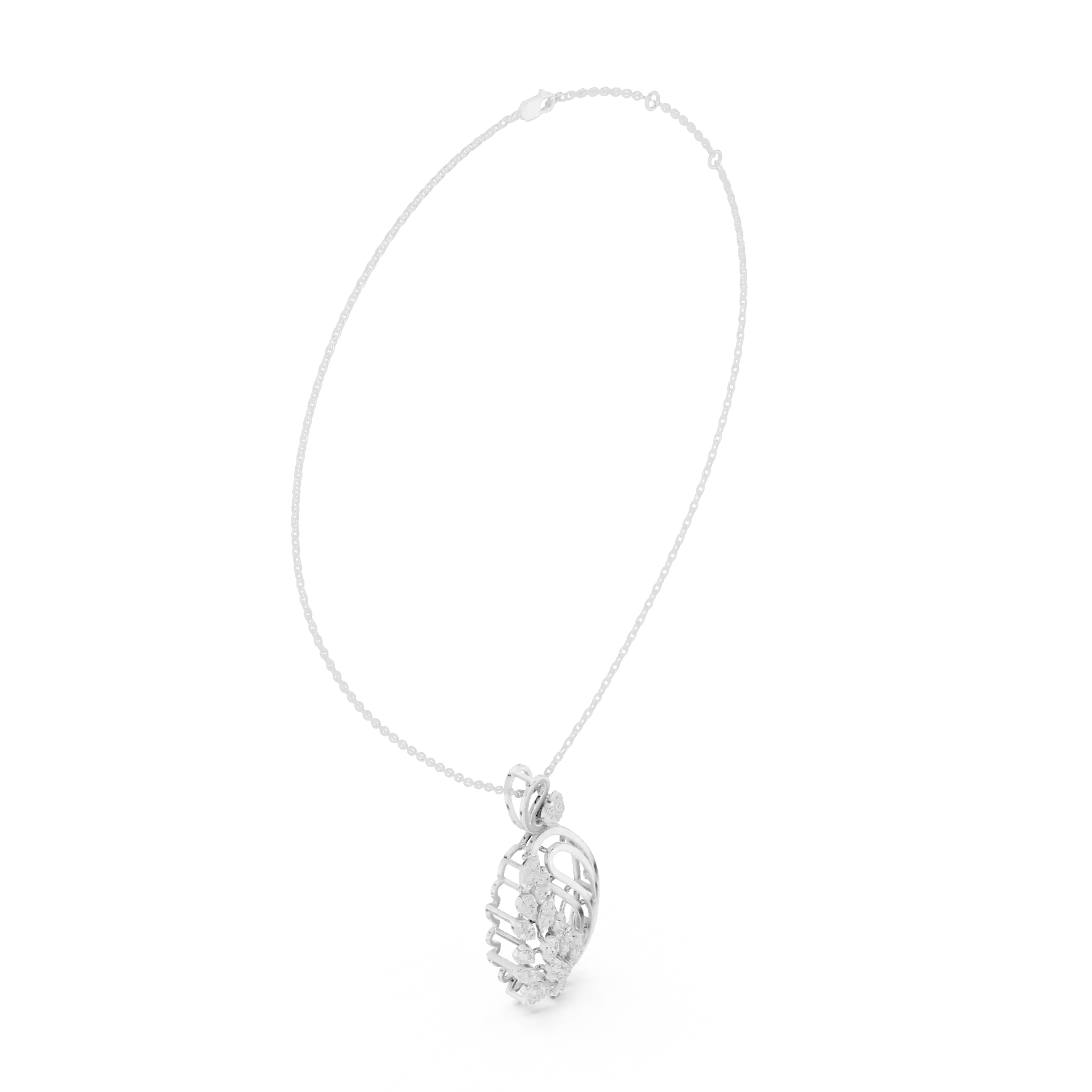 MJP12 - Oval Foliage Diamond Vine Swirl Necklace