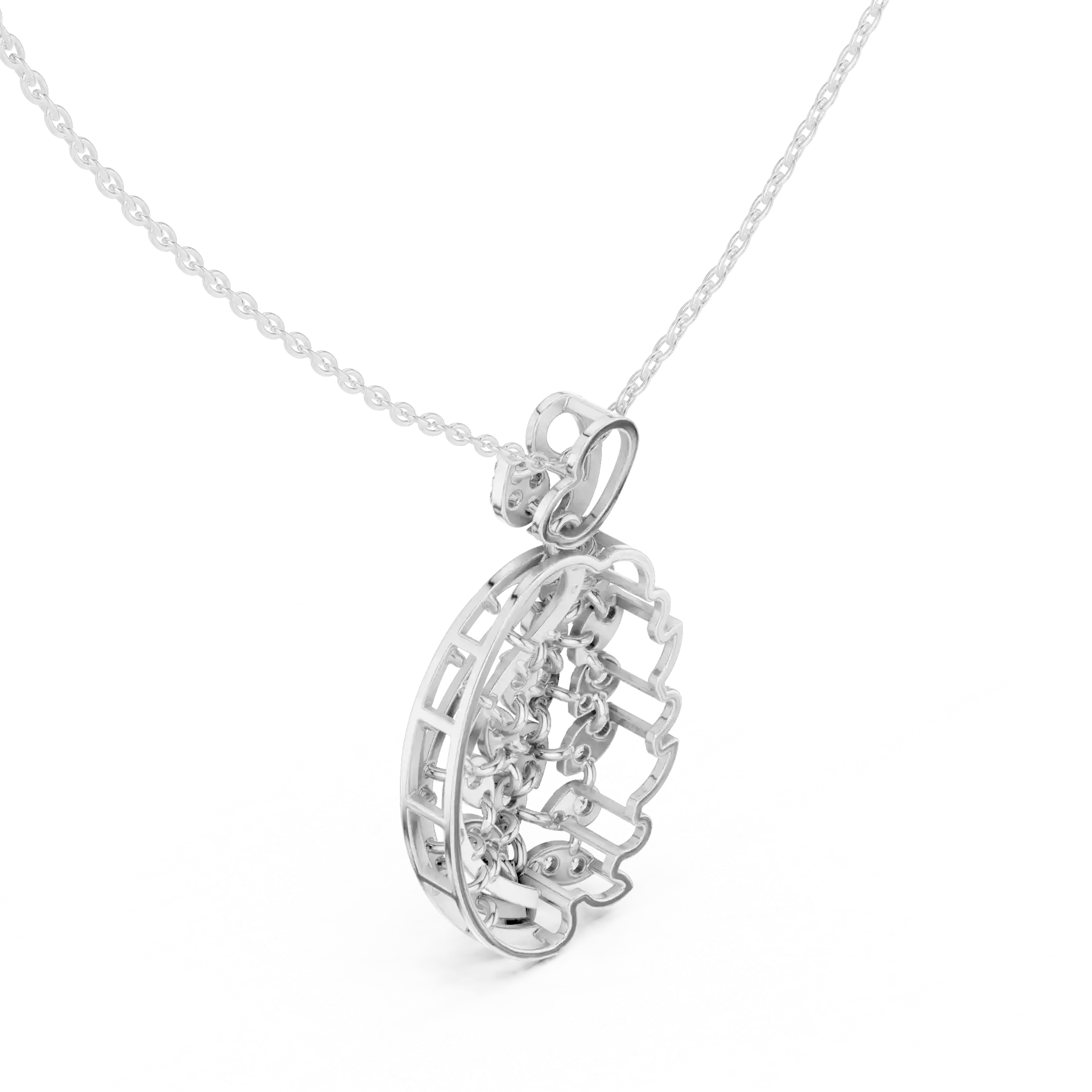 MJP12 - Oval Foliage Diamond Vine Swirl Necklace