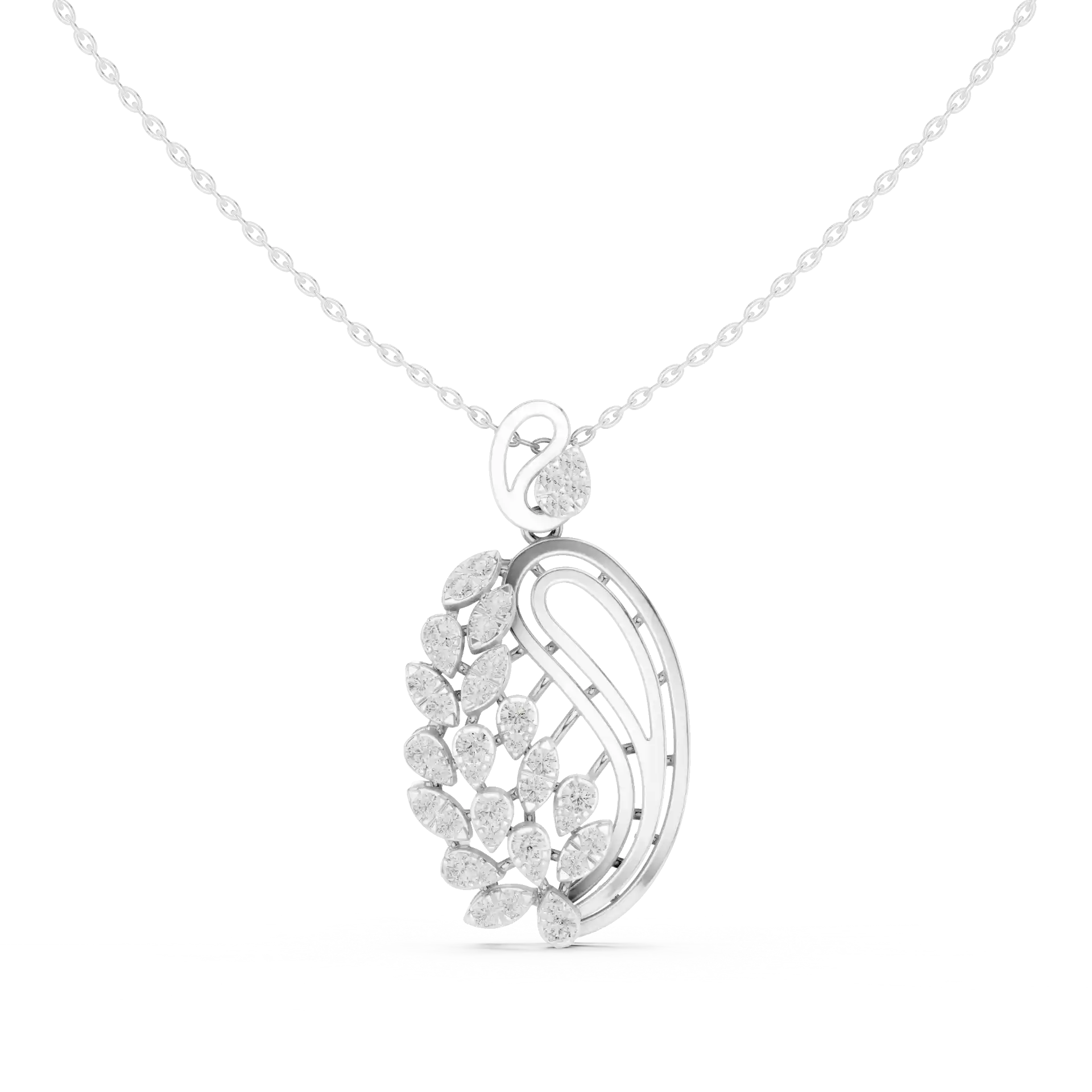 MJP12 - Oval Foliage Diamond Vine Swirl Necklace