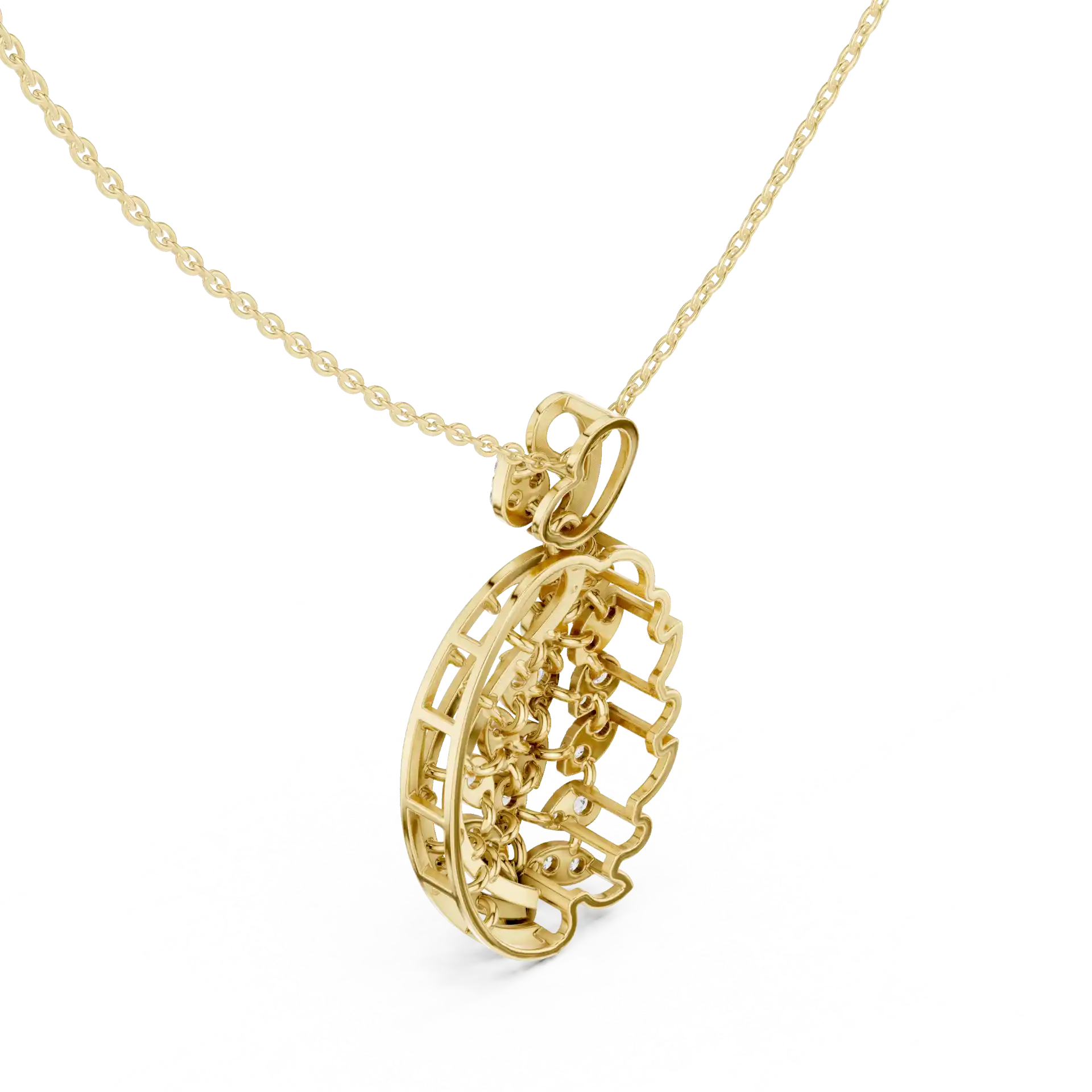 MJP12 - Oval Foliage Diamond Vine Swirl Necklace