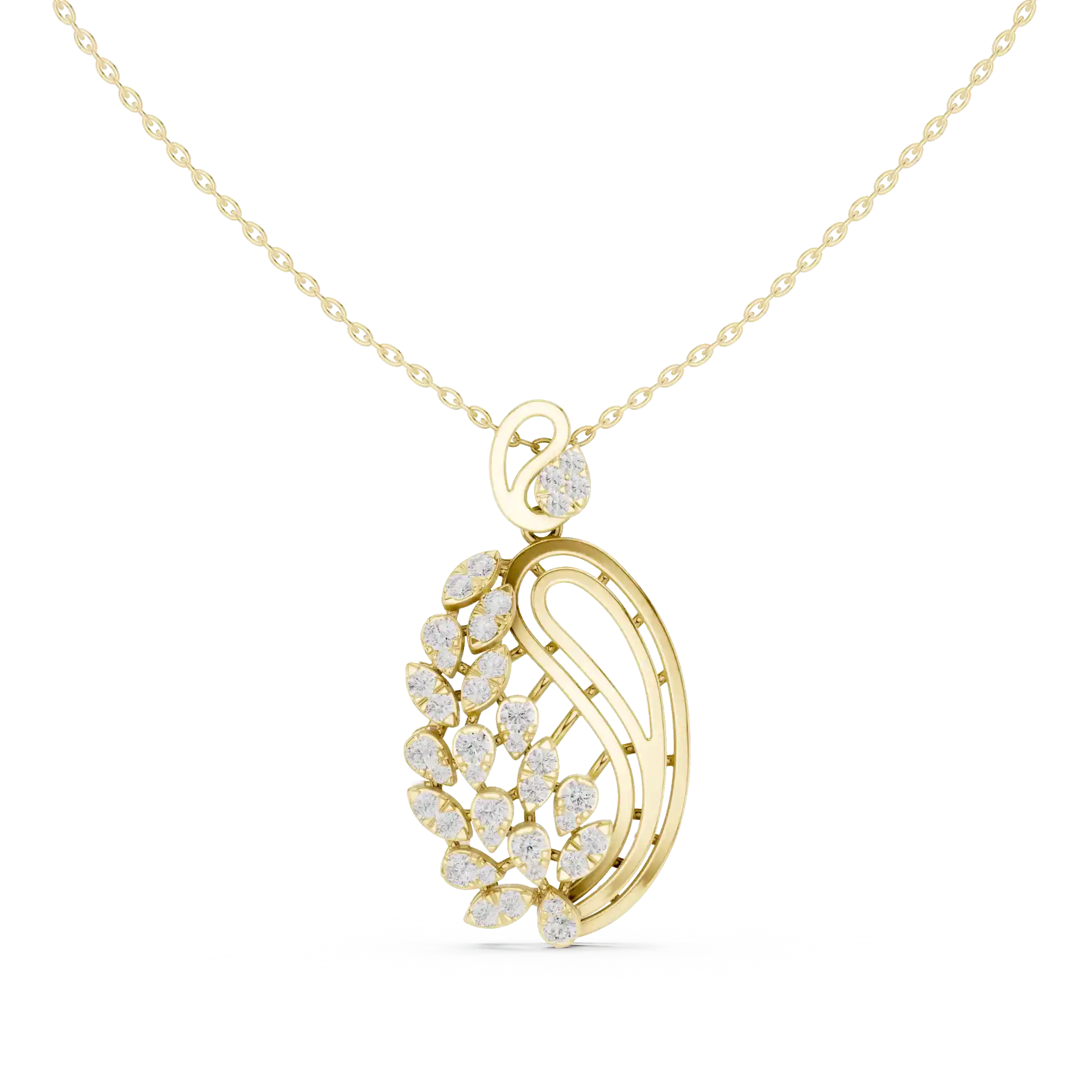 MJP12 - Oval Foliage Diamond Vine Swirl Necklace