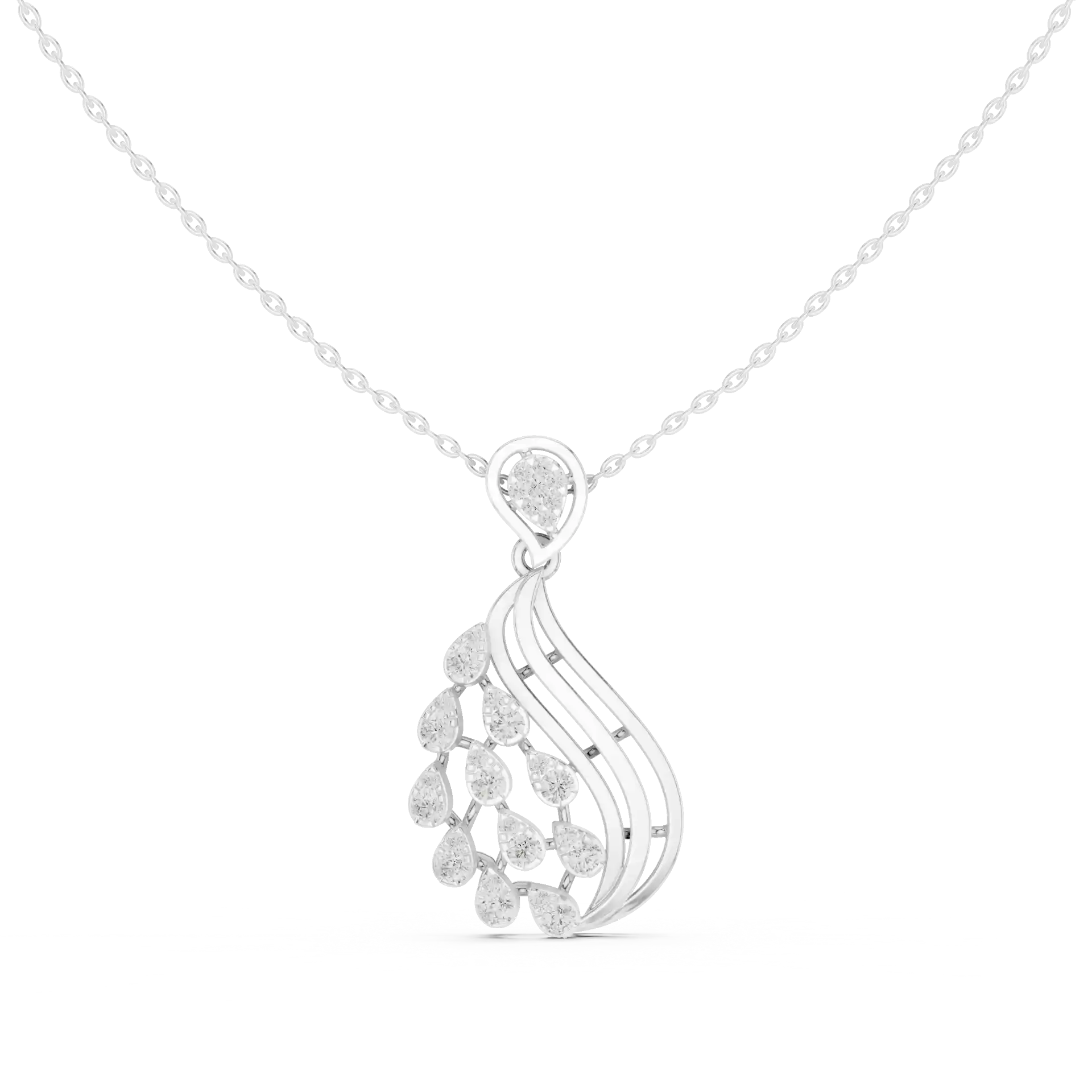 MJP13 - Modern Teardrop Diamond Cascade Pendant