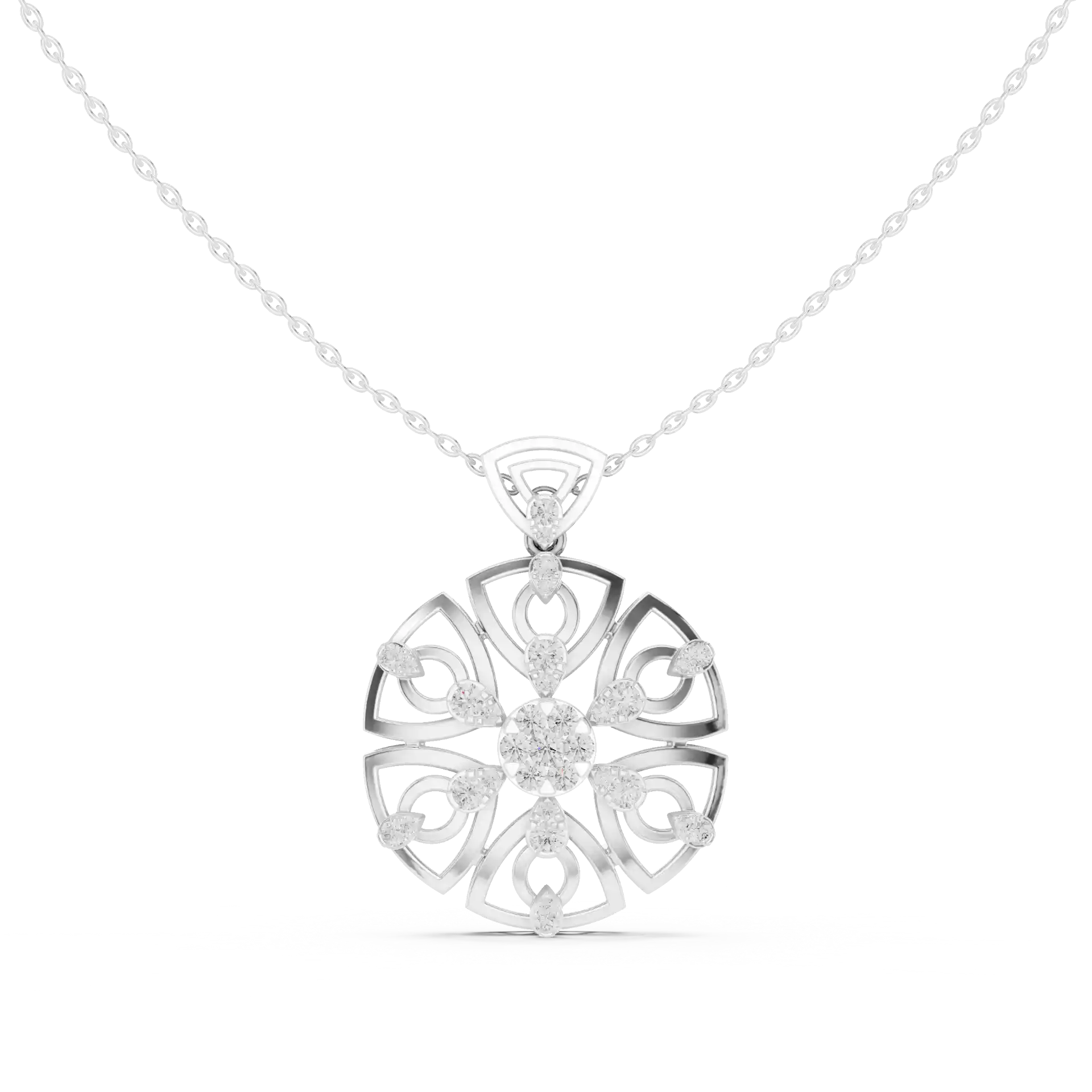 MJP14 - Ornate Diamond Mandala Openwork Disc Pendant