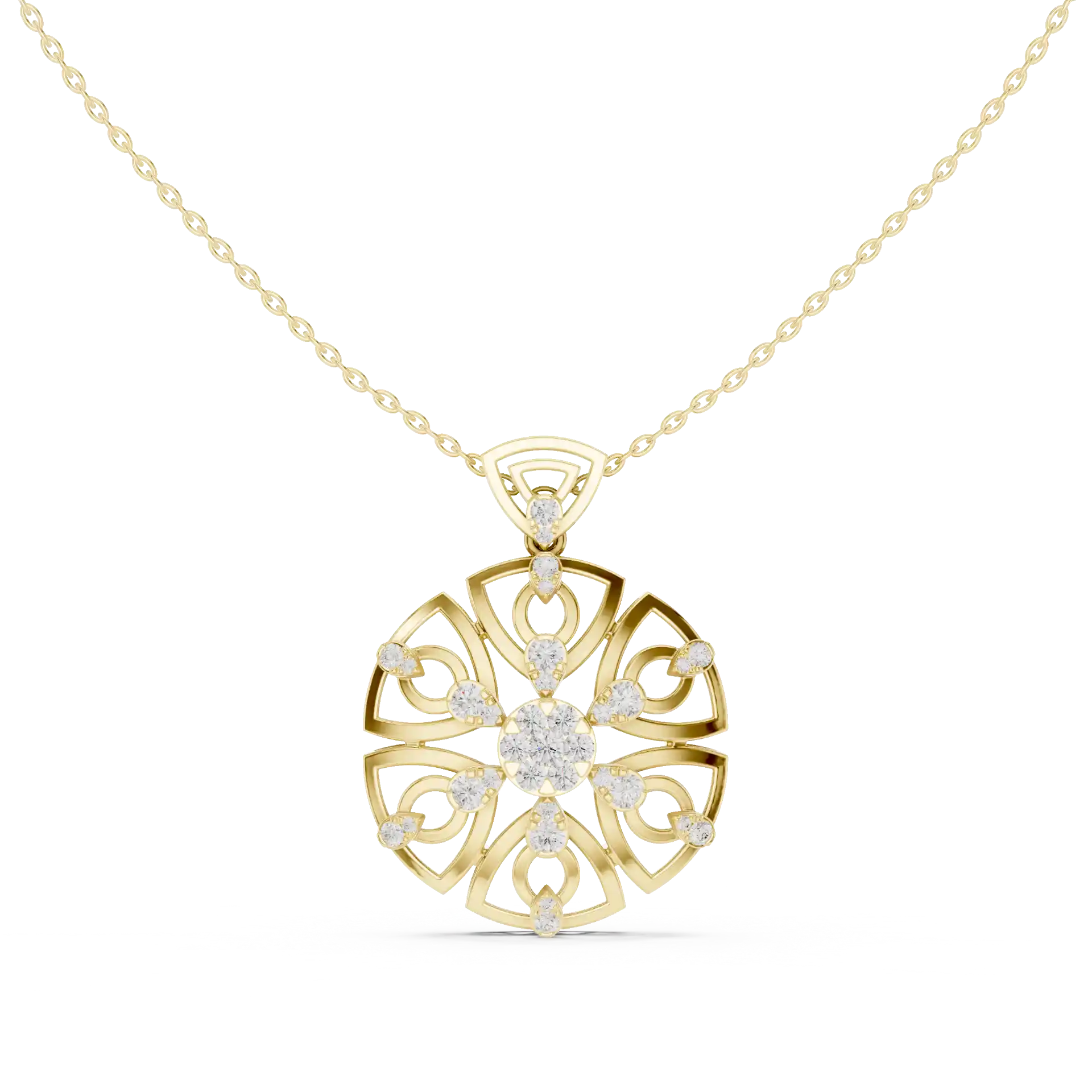 MJP14 - Ornate Diamond Mandala Openwork Disc Pendant