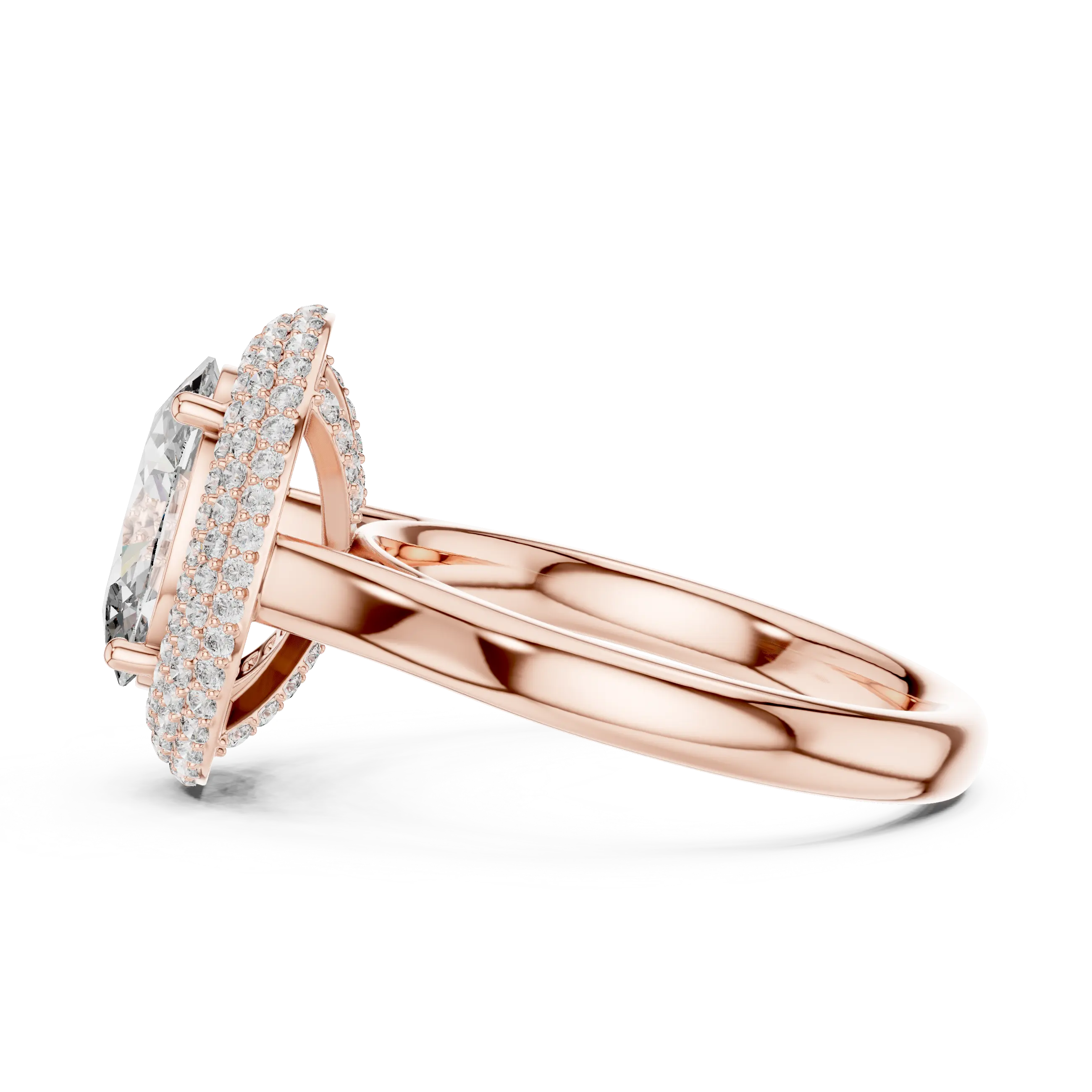 MJR0108 - Opulent Double-Tiered Halo Oval Ring on Plain Shank