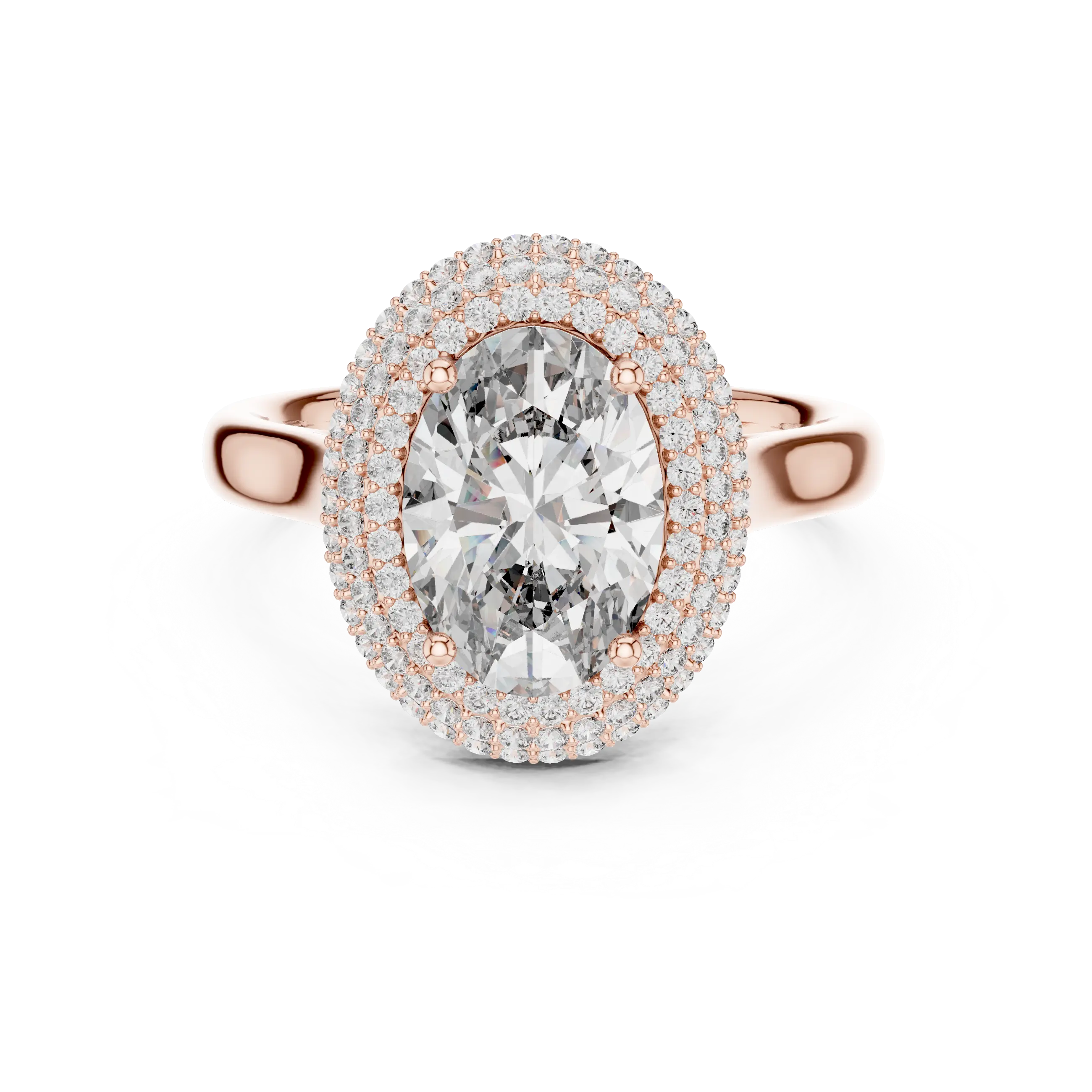 MJR0108 - Opulent Double-Tiered Halo Oval Ring on Plain Shank