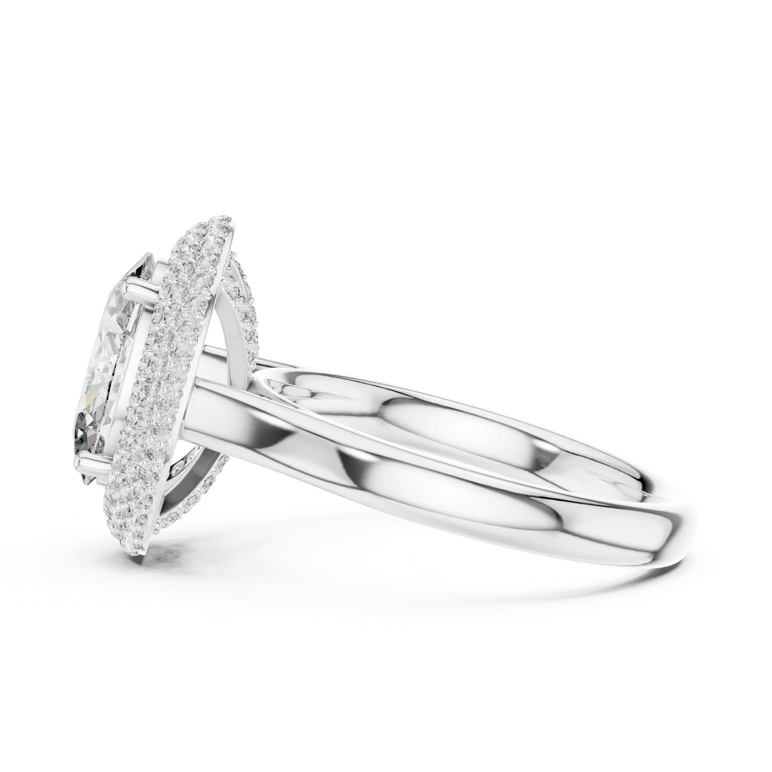 MJR0108 - Opulent Double-Tiered Halo Oval Ring on Plain Shank