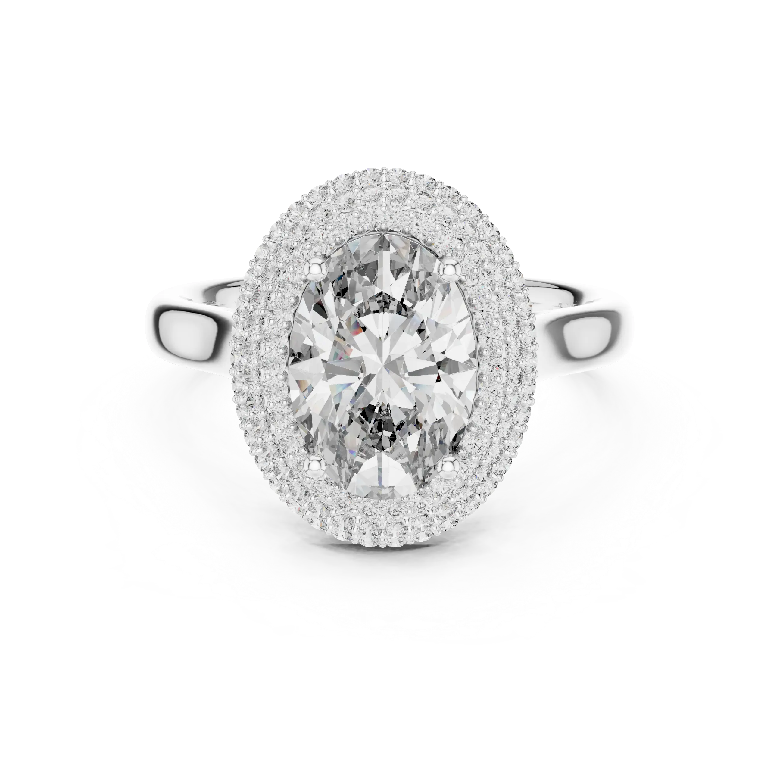 MJR0108 - Opulent Double-Tiered Halo Oval Ring on Plain Shank
