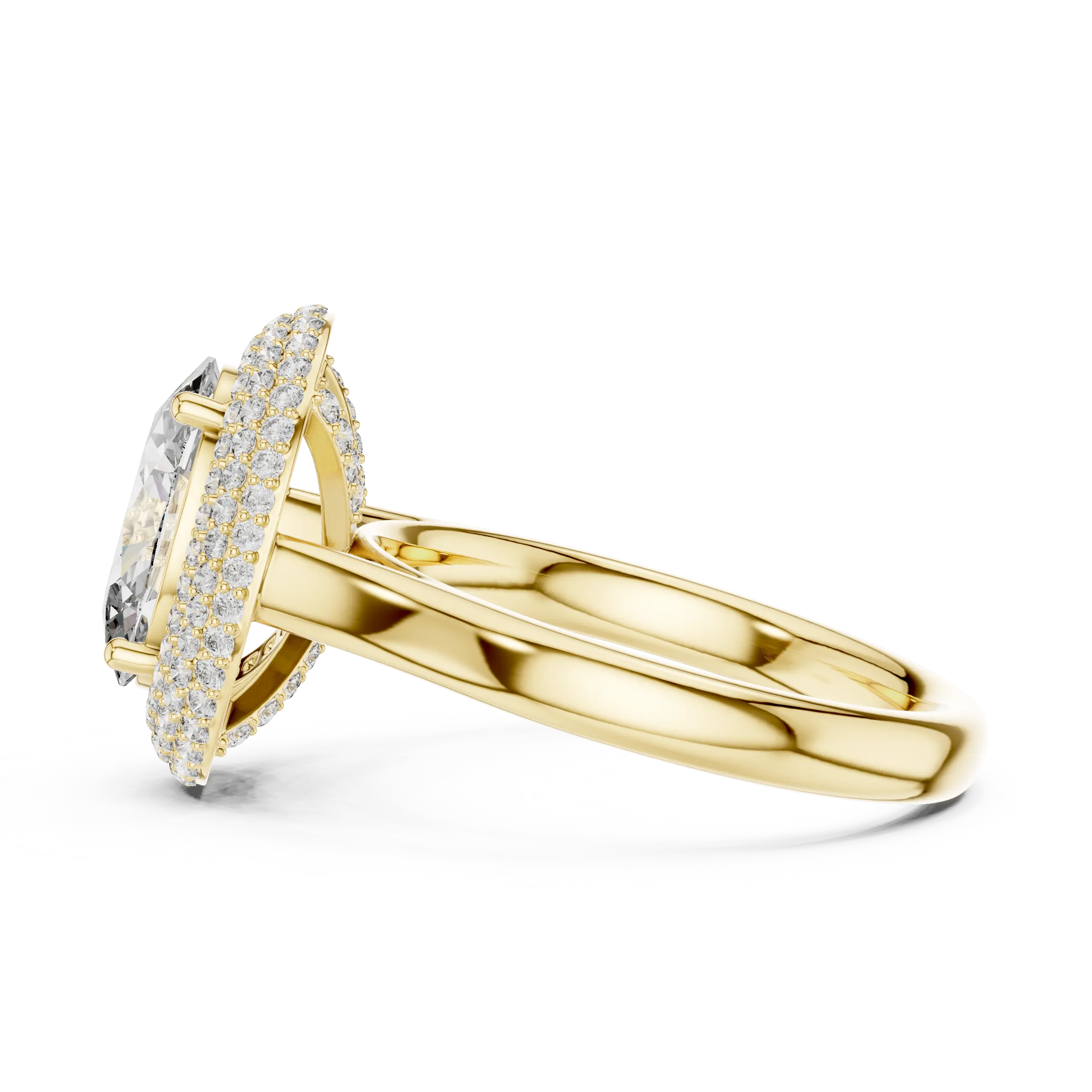 MJR0108 - Opulent Double-Tiered Halo Oval Ring on Plain Shank