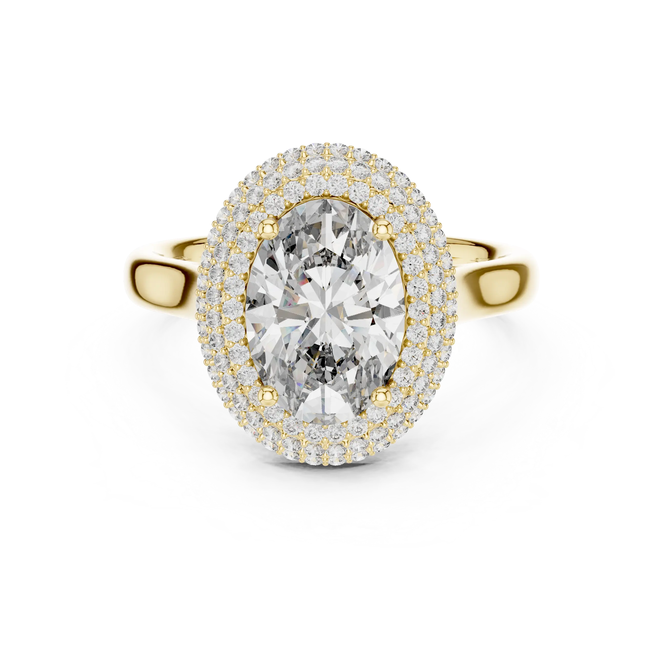 MJR0108 - Opulent Double-Tiered Halo Oval Ring on Plain Shank