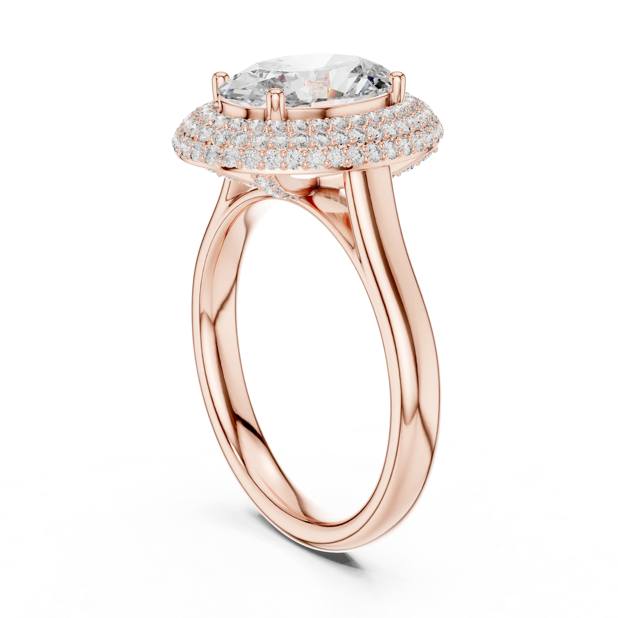 MJR0108 - Opulent Double-Tiered Halo Oval Ring on Plain Shank