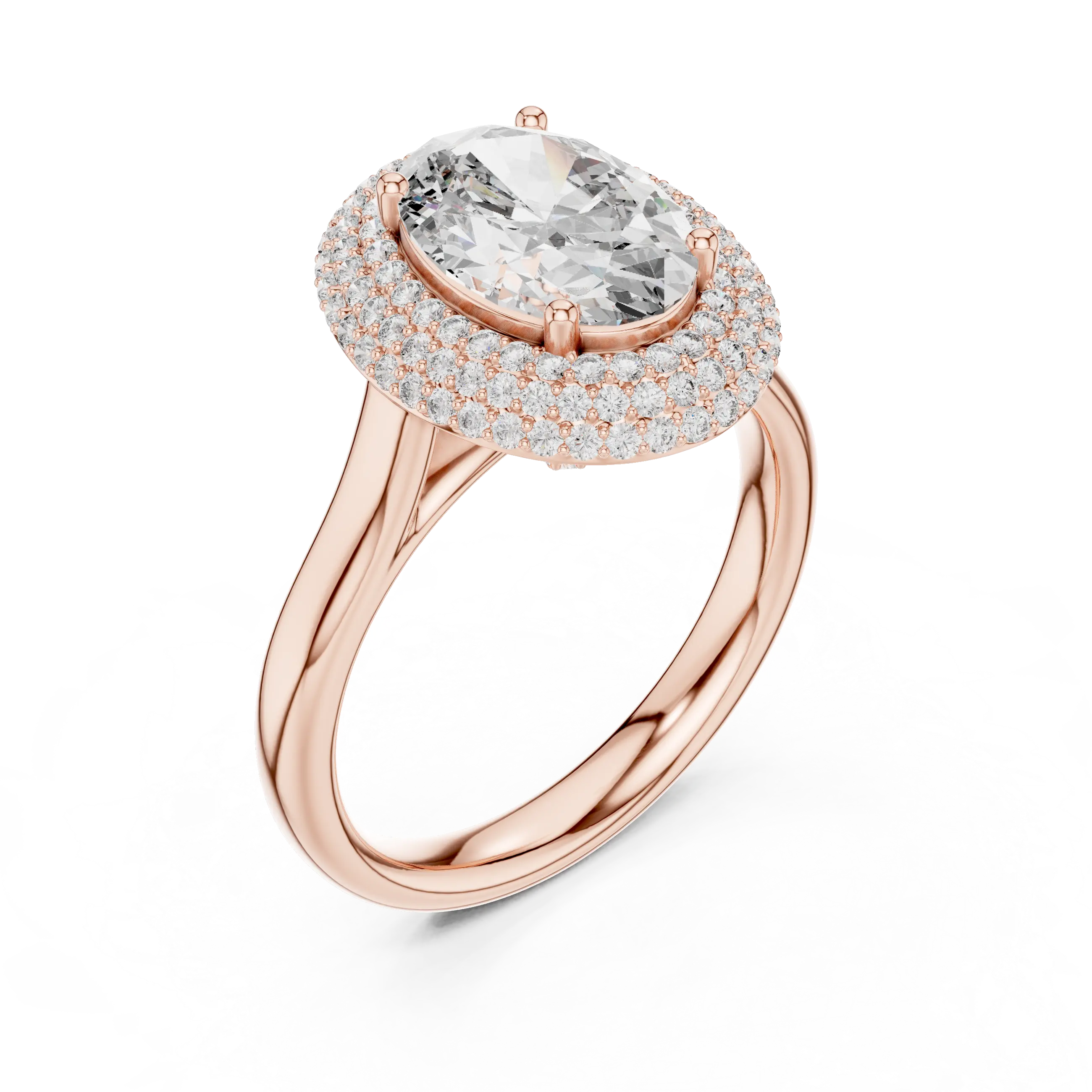 MJR0108 - Opulent Double-Tiered Halo Oval Ring on Plain Shank