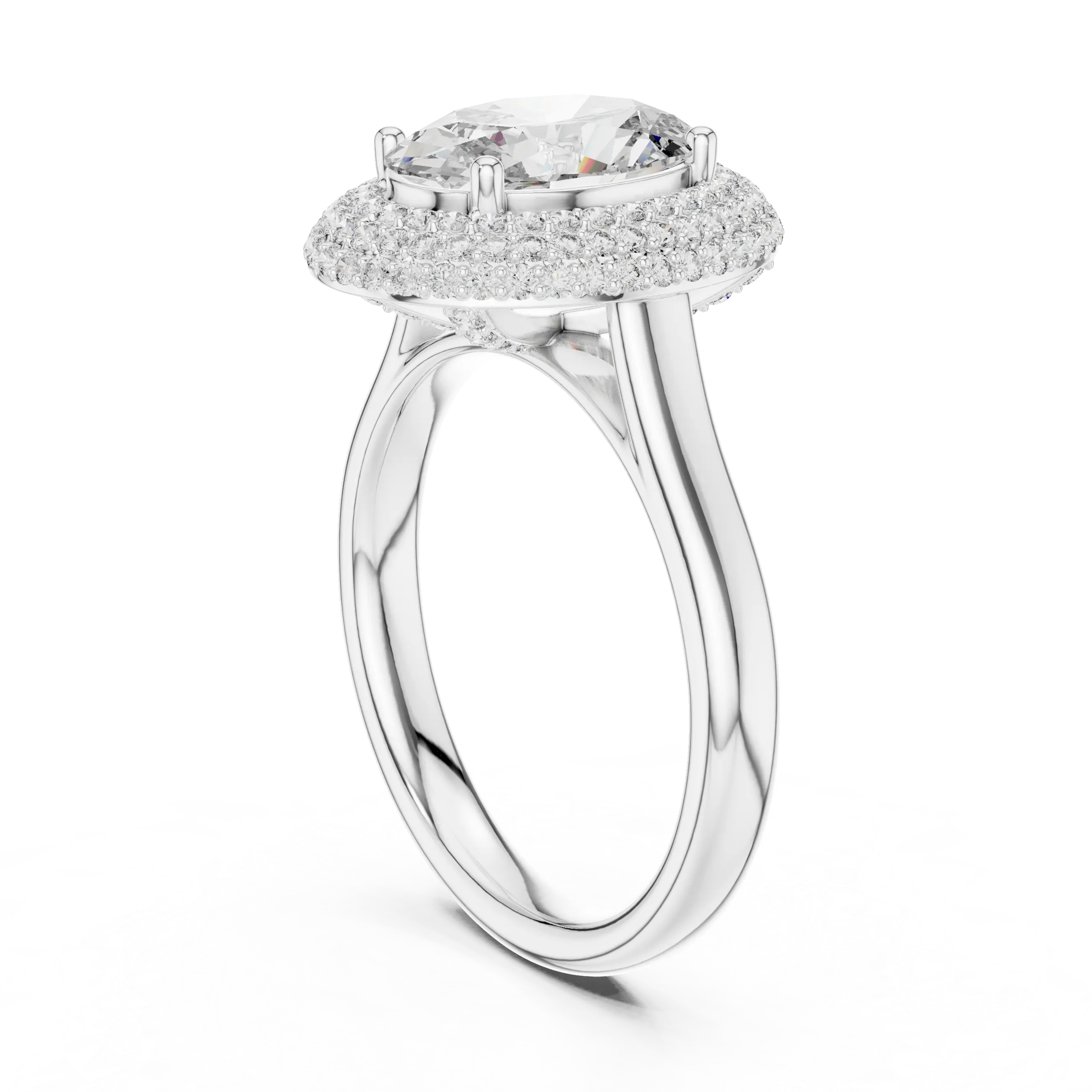 MJR0108 - Opulent Double-Tiered Halo Oval Ring on Plain Shank