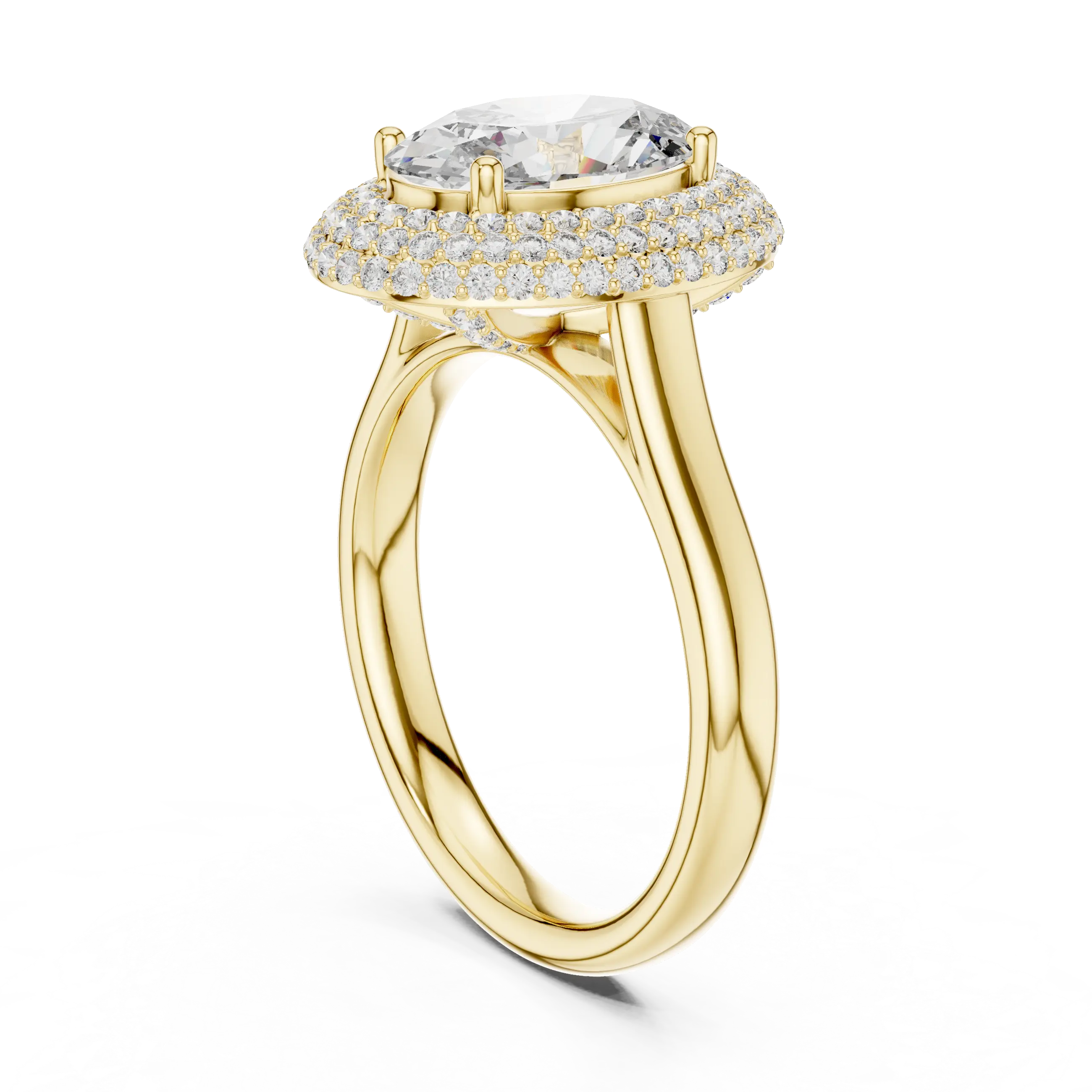 MJR0108 - Opulent Double-Tiered Halo Oval Ring on Plain Shank
