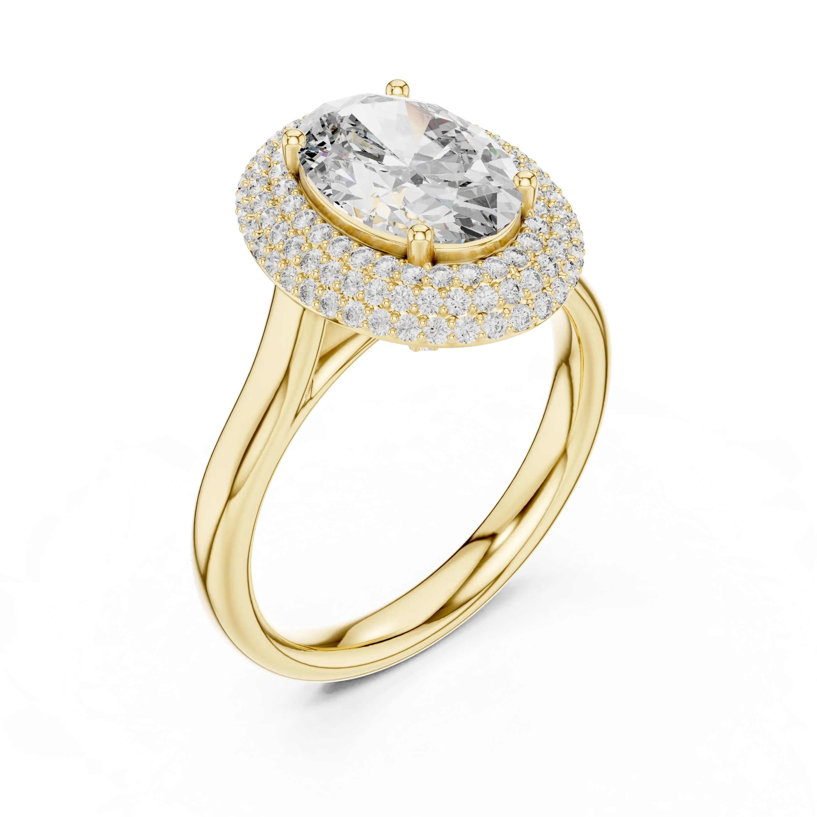 MJR0108 - Opulent Double-Tiered Halo Oval Ring on Plain Shank