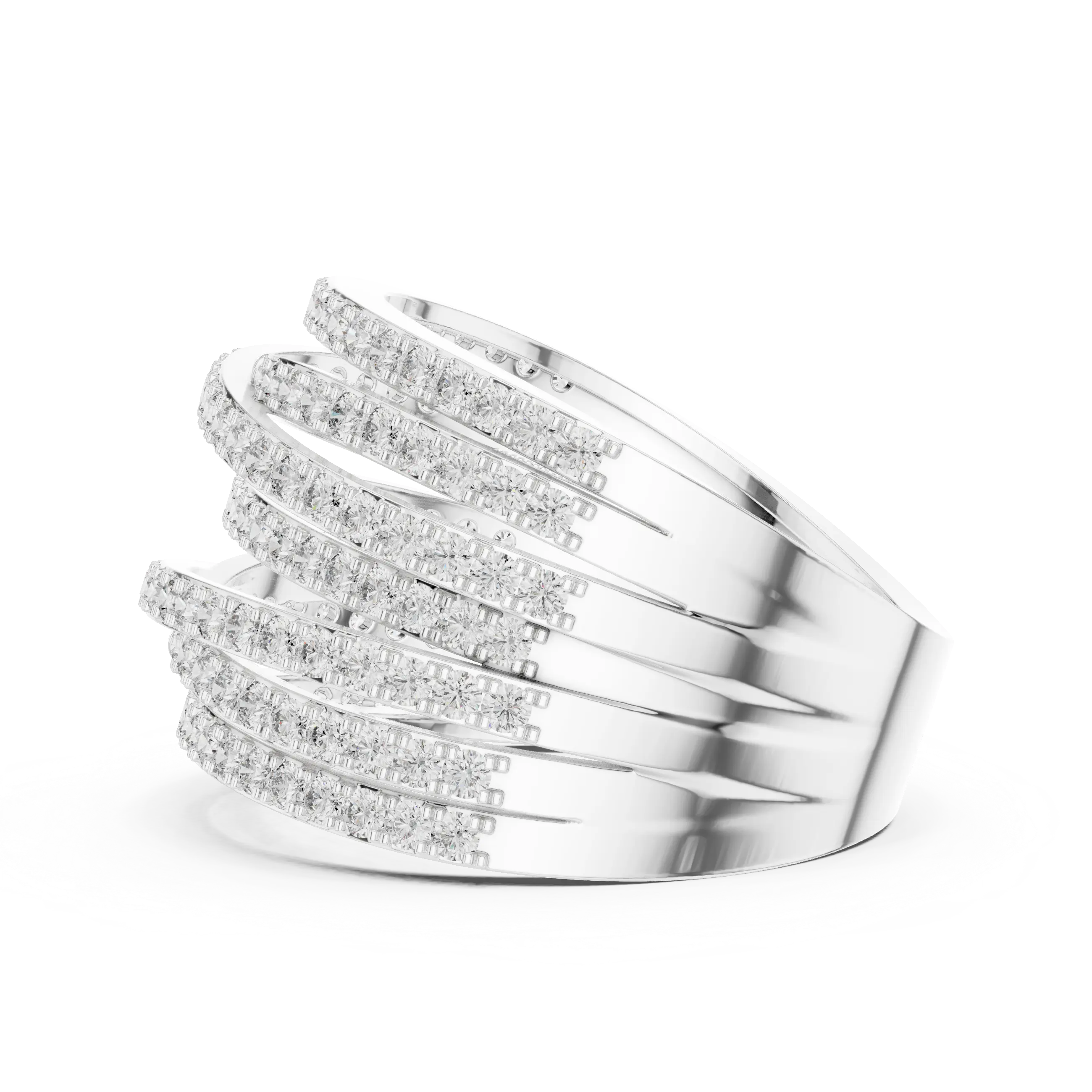 MJA007 - Elegant Wide Multi-Strand White Gold Band