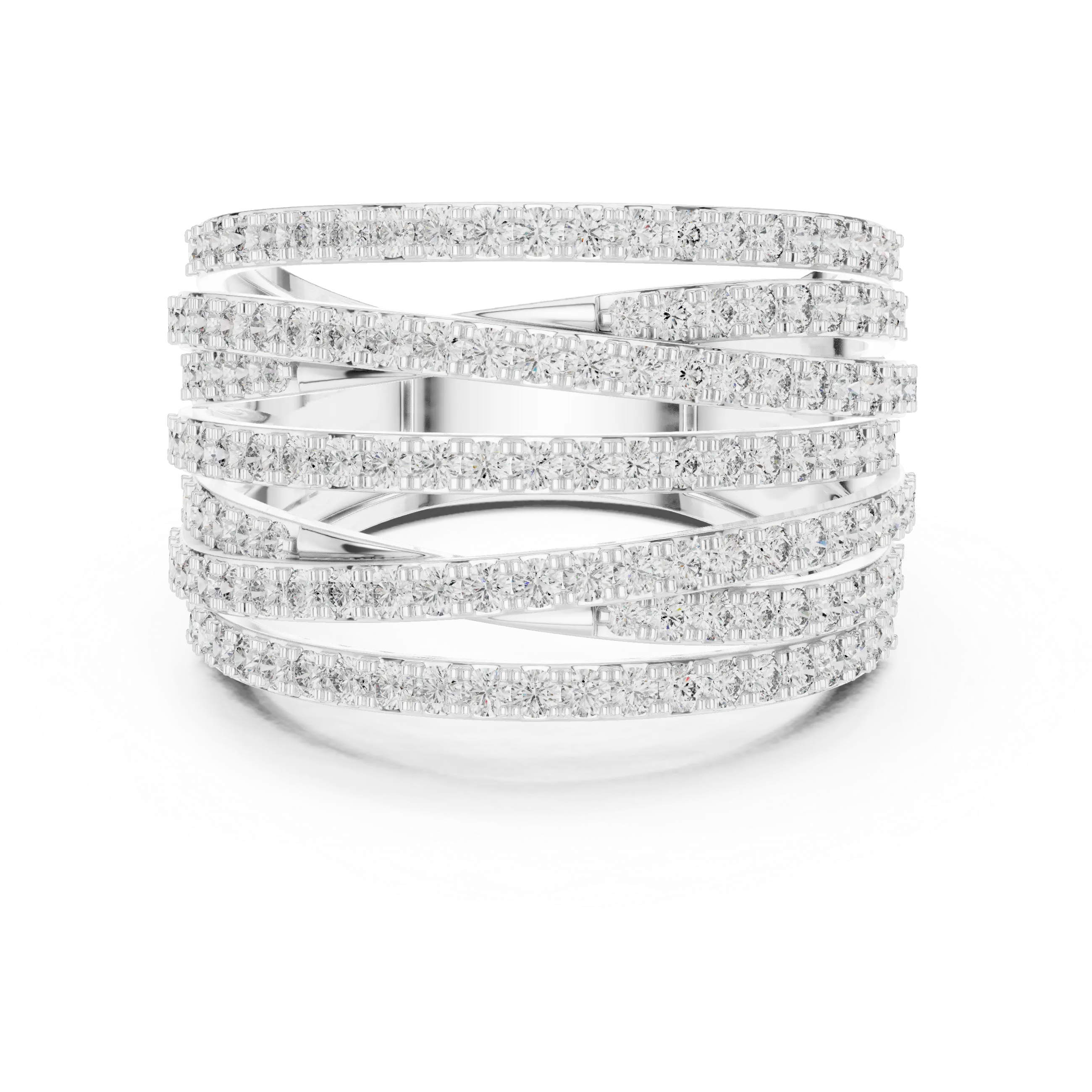 MJA007 - Elegant Wide Multi-Strand White Gold Band