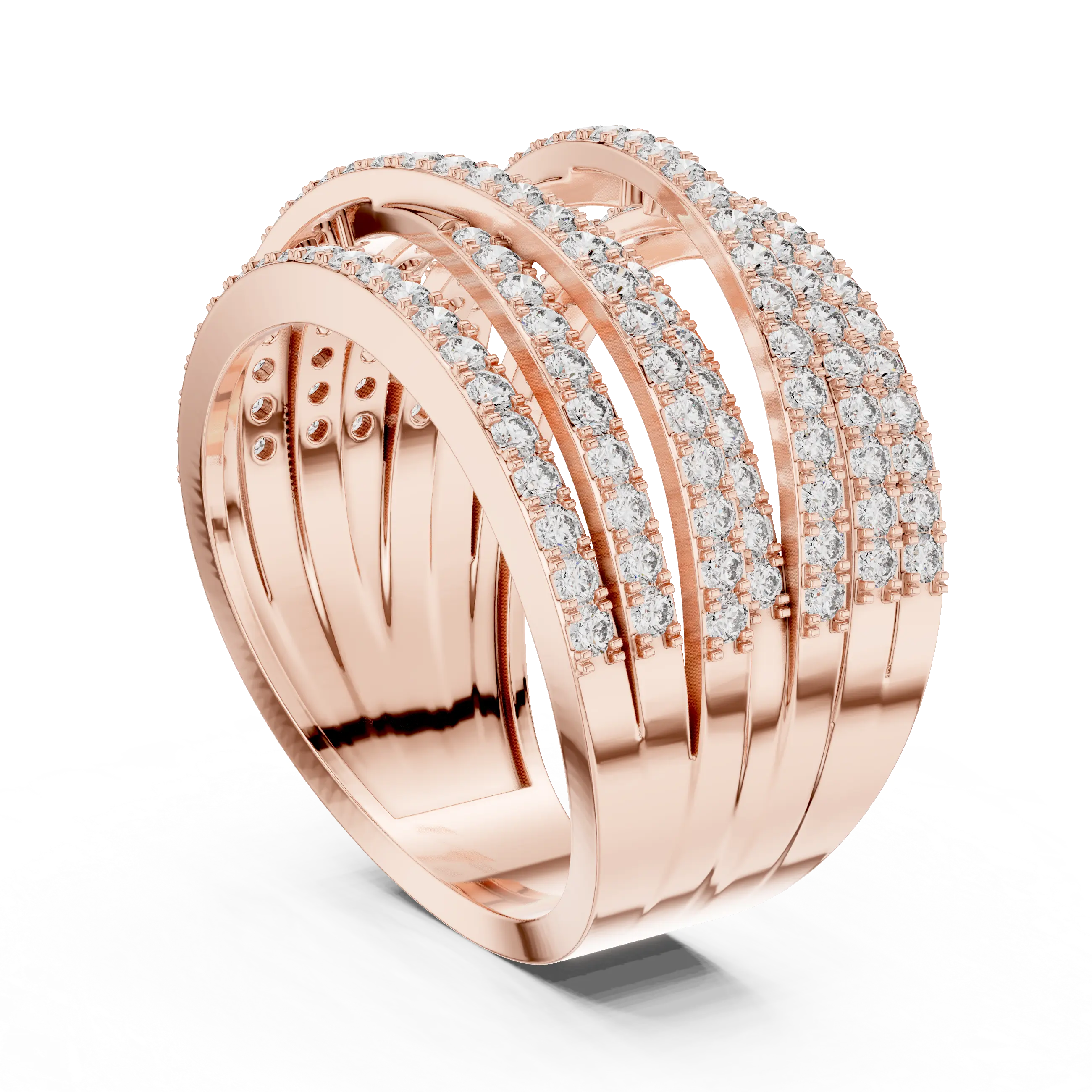 MJA007 - Elegant Wide Multi-Strand White Gold Band