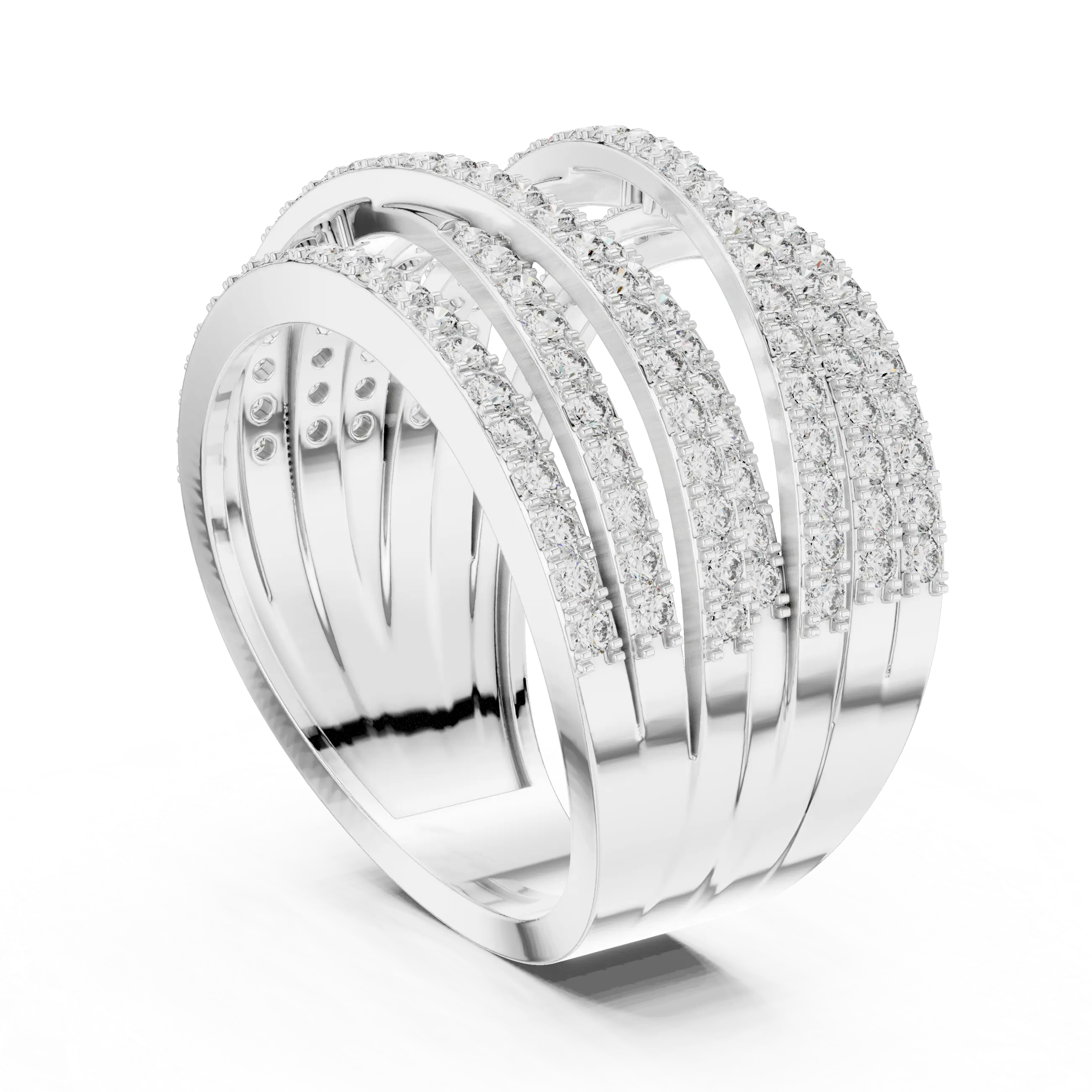 MJA007 - Elegant Wide Multi-Strand White Gold Band
