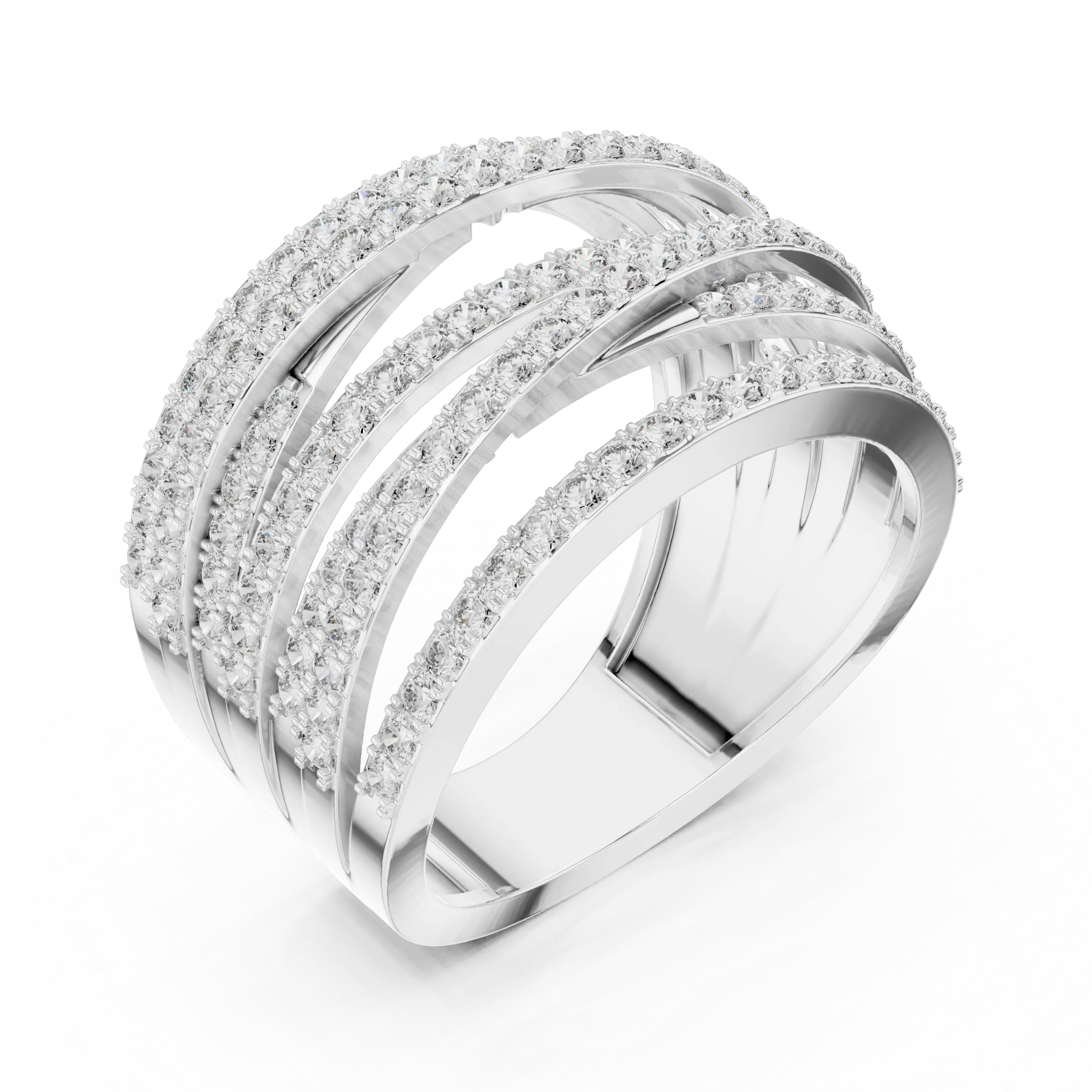 MJA007 - Elegant Wide Multi-Strand White Gold Band