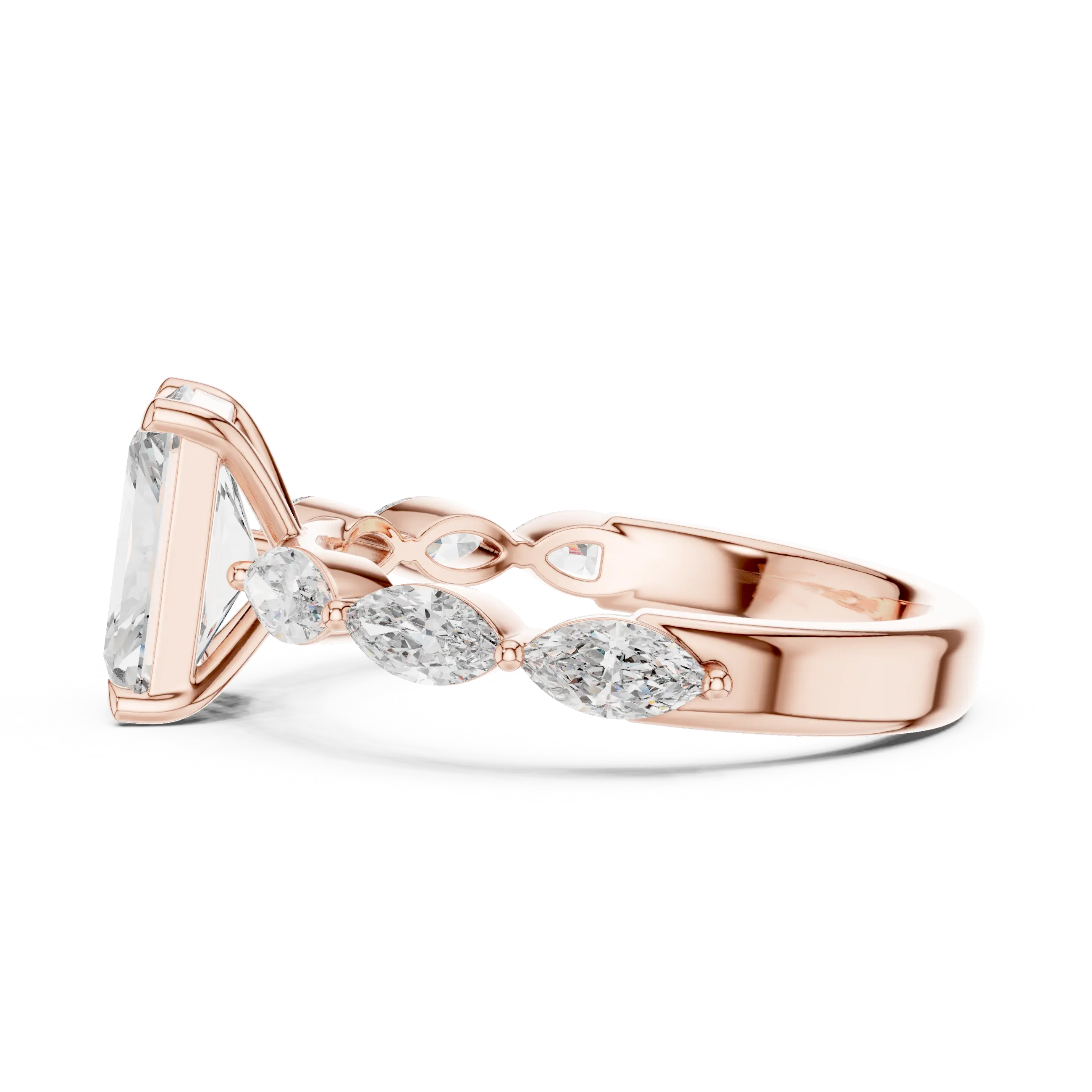 MJR0110 - Radiant Cut Solitaire Ring with Marquise Side Accents