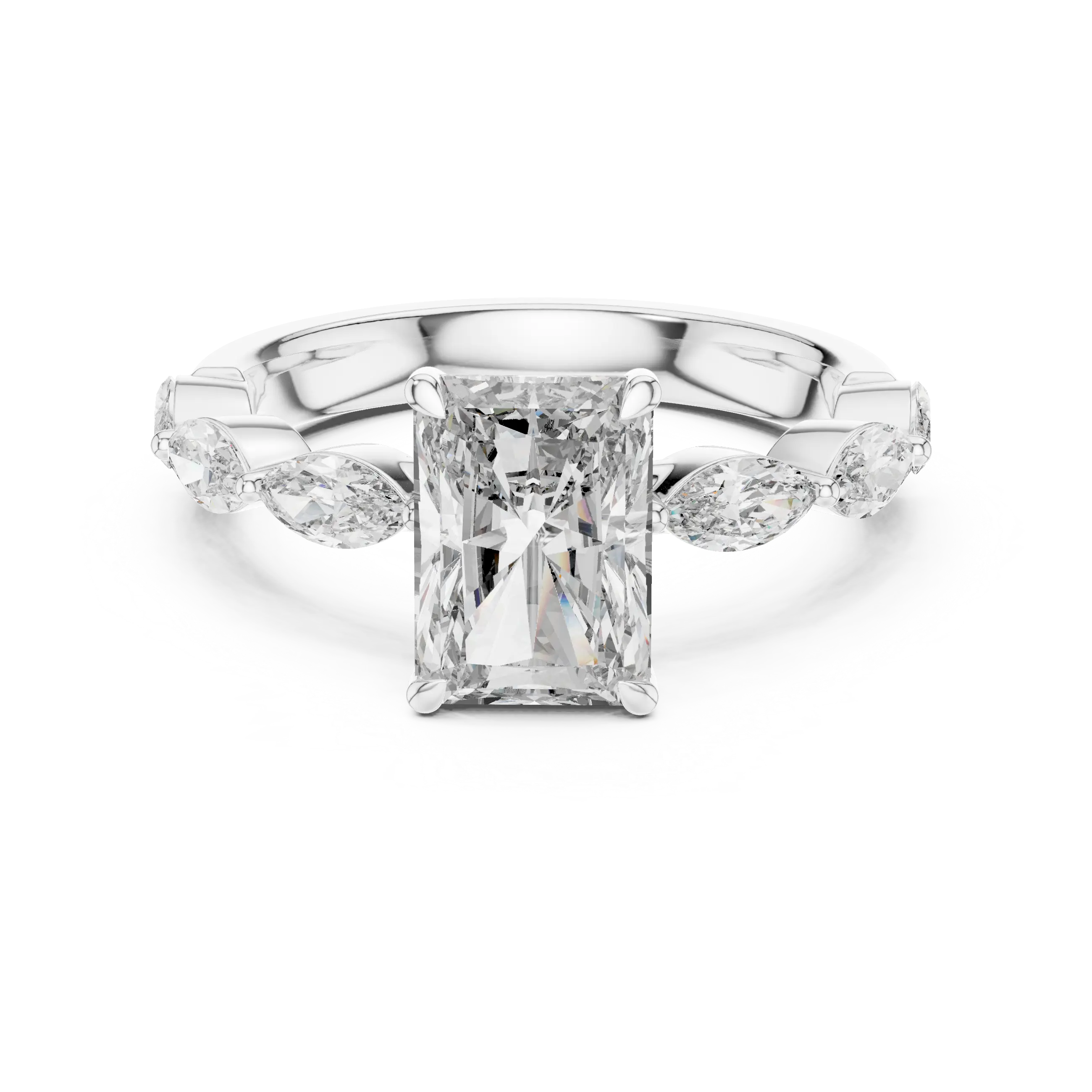 MJR0110 - Radiant Cut Solitaire Ring with Marquise Side Accents