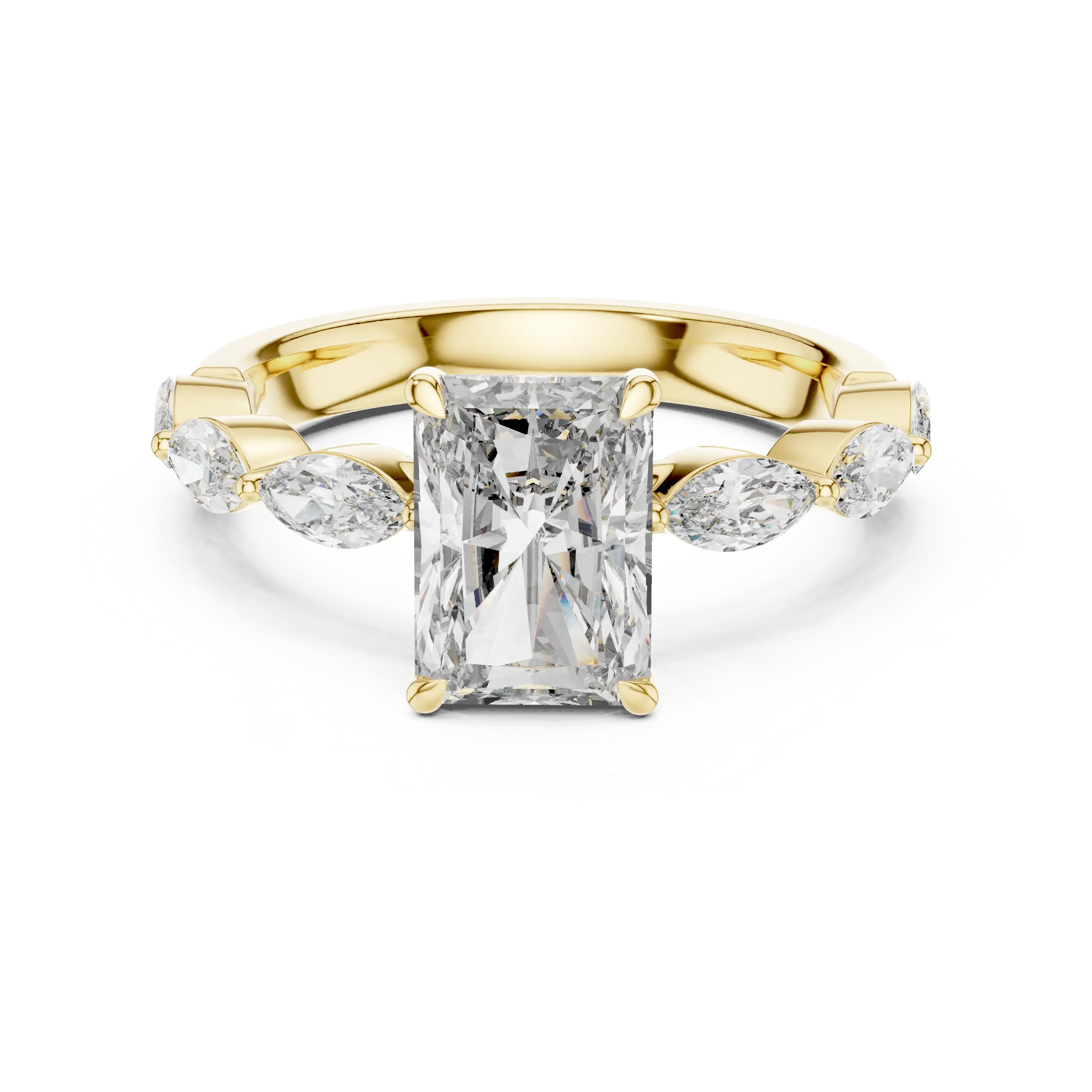 MJR0110 - Radiant Cut Solitaire Ring with Marquise Side Accents