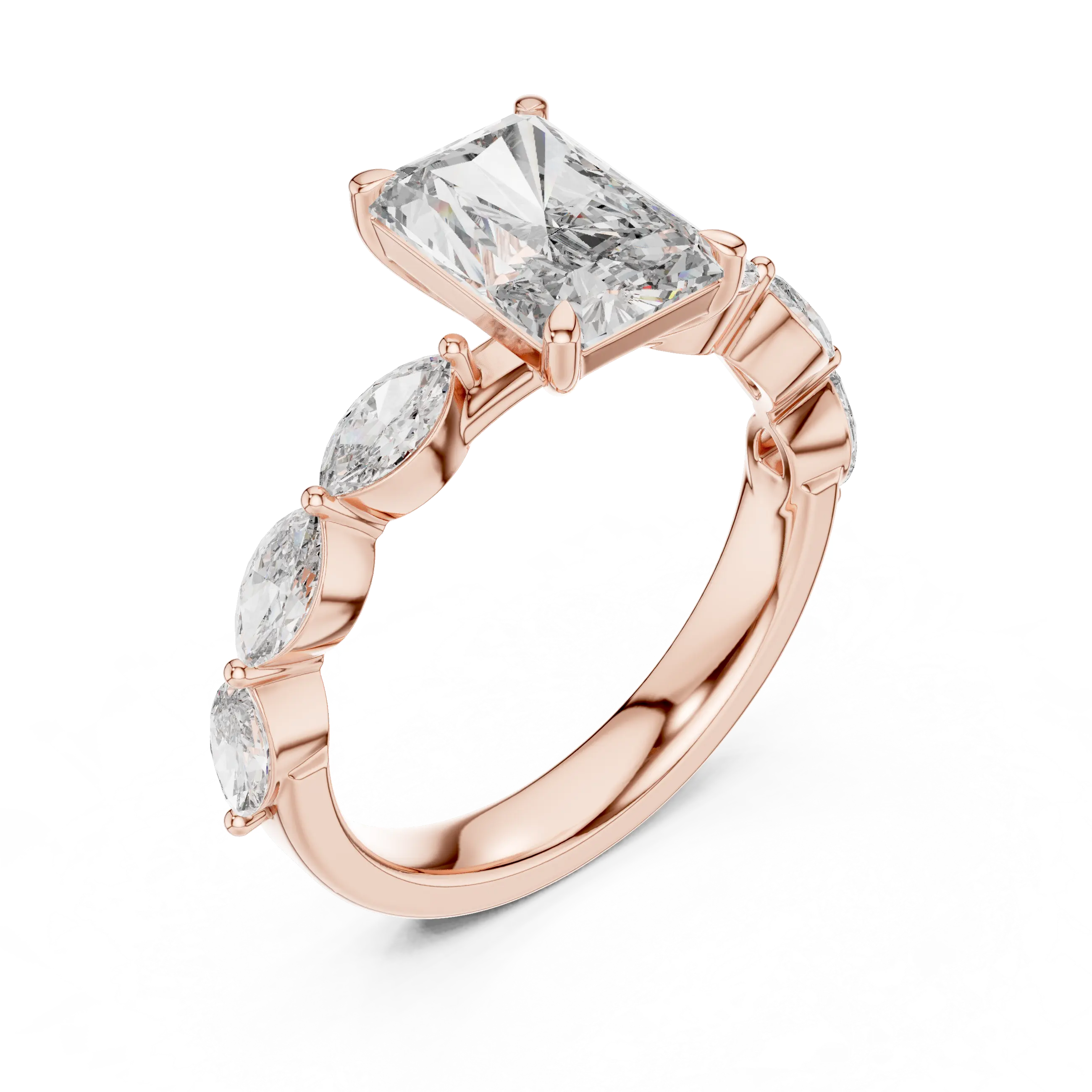 MJR0110 - Radiant Cut Solitaire Ring with Marquise Side Accents