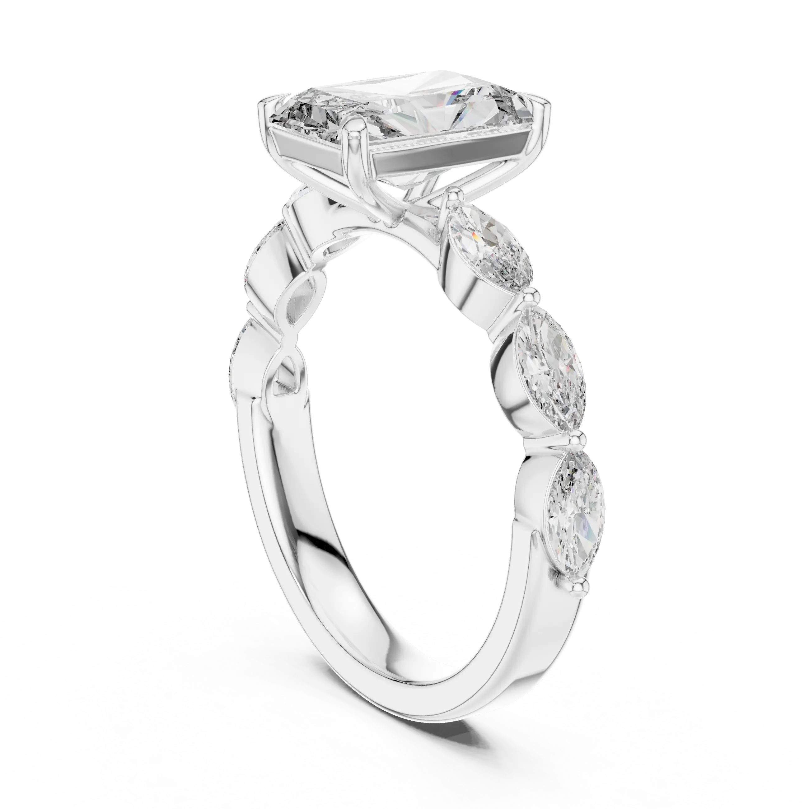 MJR0110 - Radiant Cut Solitaire Ring with Marquise Side Accents