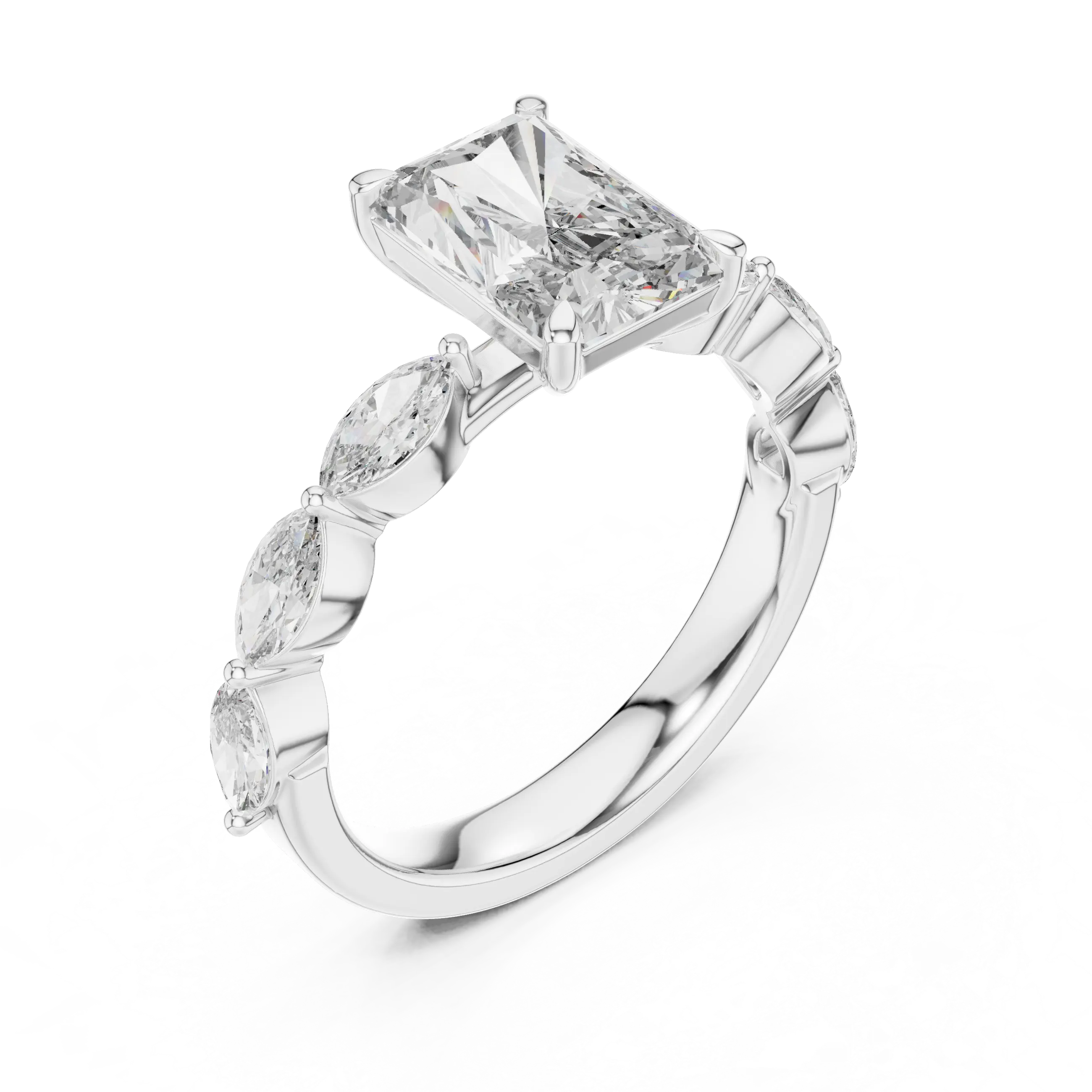MJR0110 - Radiant Cut Solitaire Ring with Marquise Side Accents