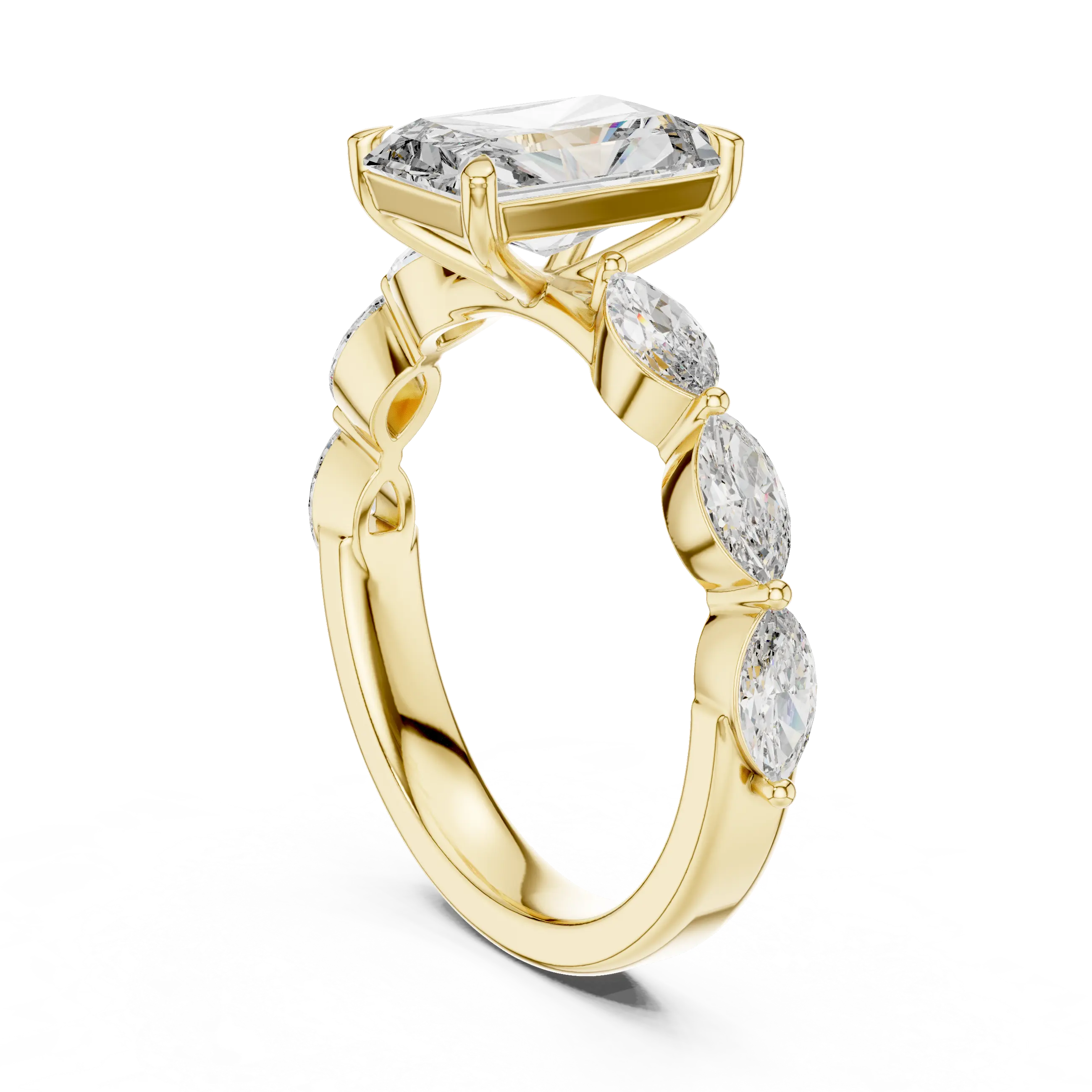 MJR0110 - Radiant Cut Solitaire Ring with Marquise Side Accents