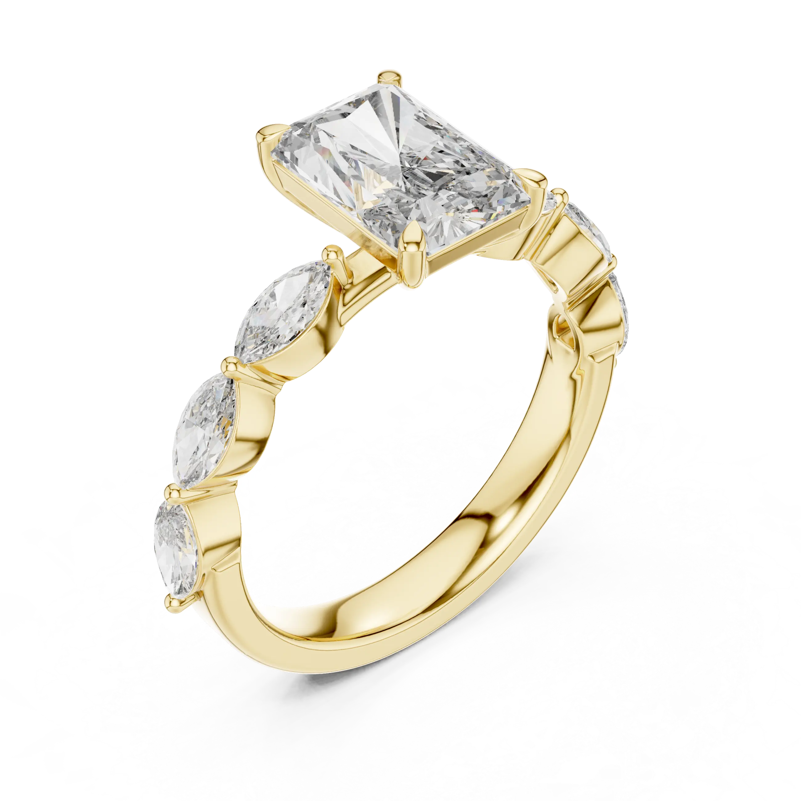 MJR0110 - Radiant Cut Solitaire Ring with Marquise Side Accents