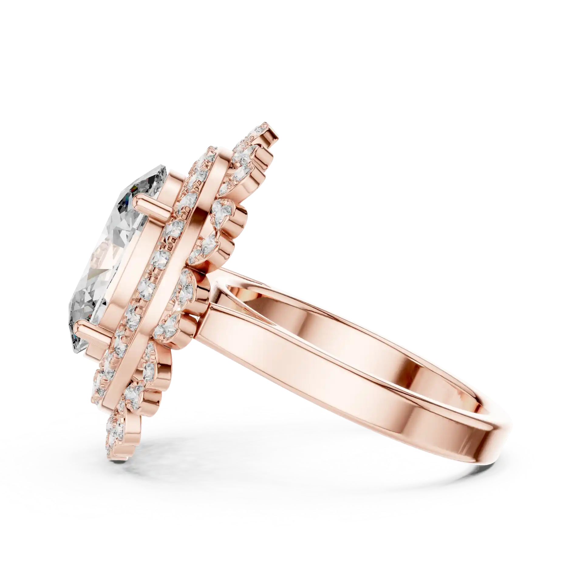 MJR0109 - Floral Scalloped Double Halo Oval Solitaire Ring