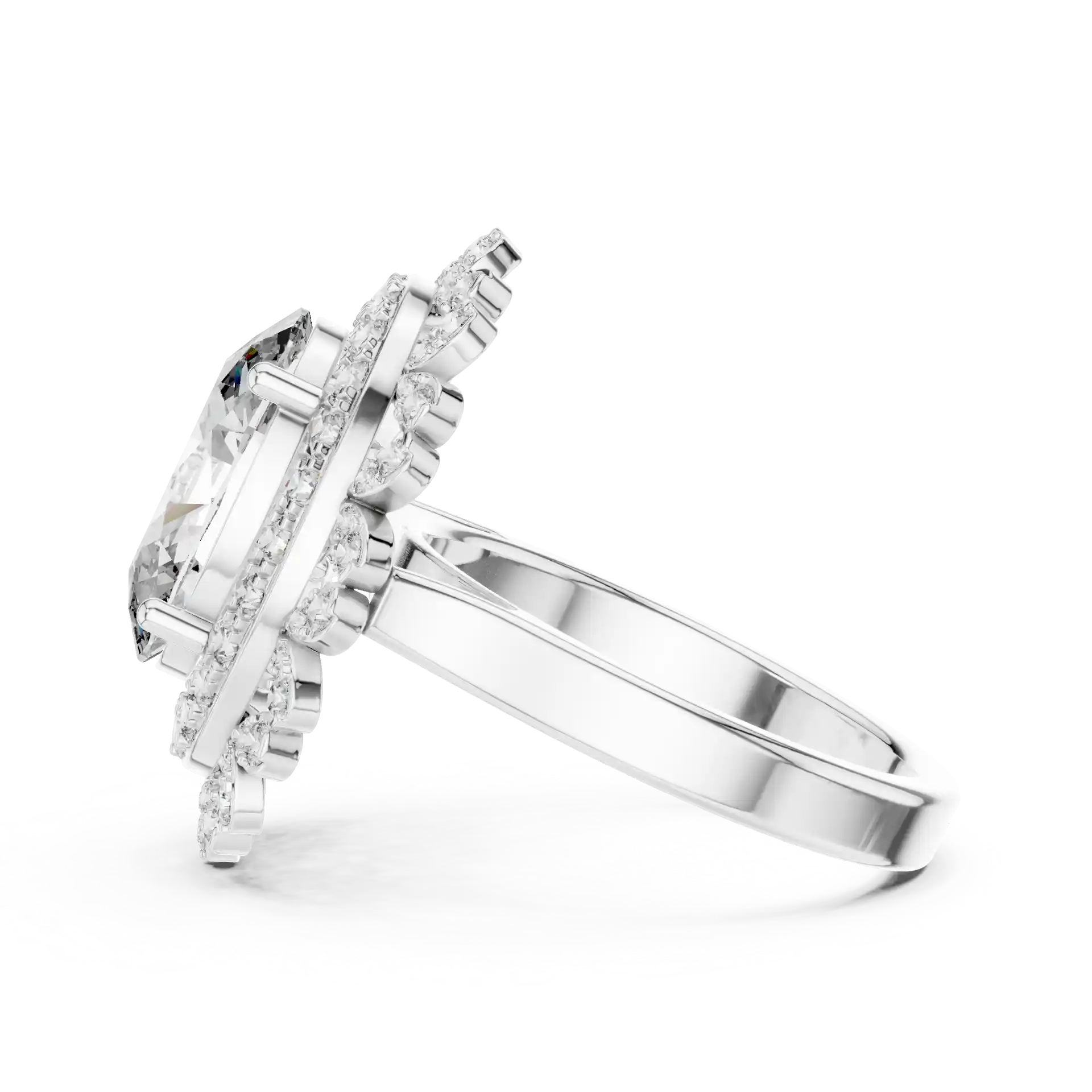 MJR0109 - Floral Scalloped Double Halo Oval Solitaire Ring