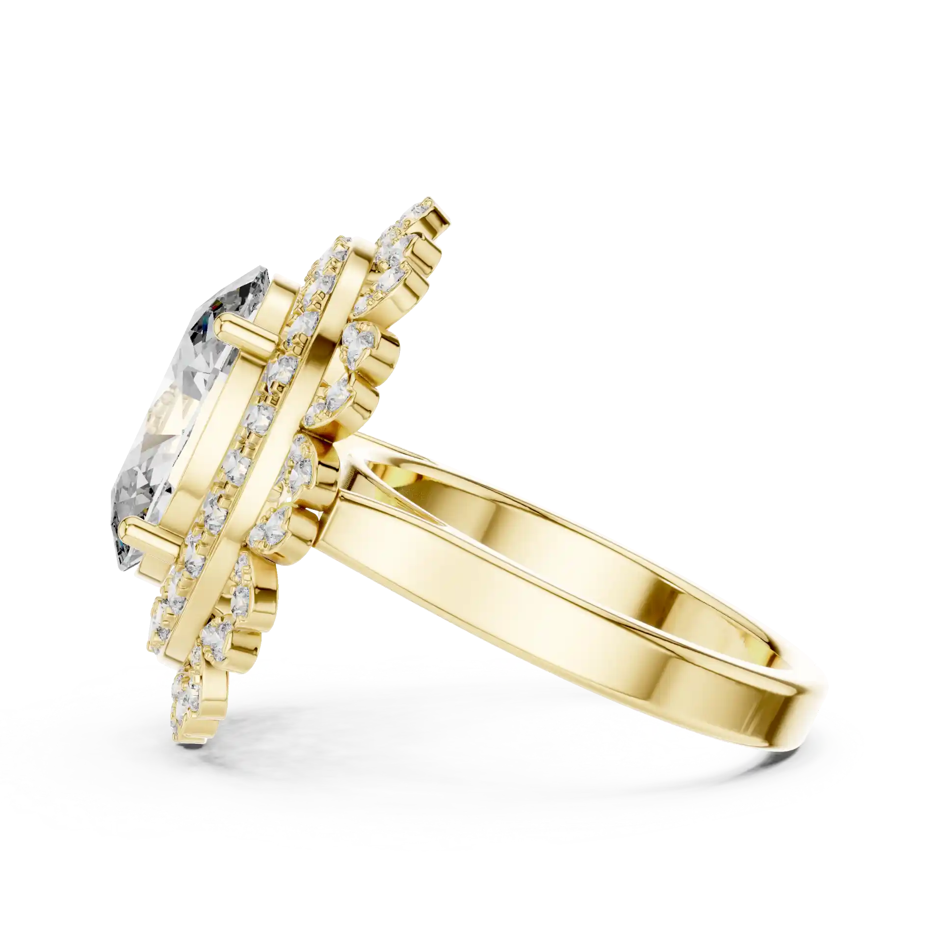MJR0109 - Floral Scalloped Double Halo Oval Solitaire Ring