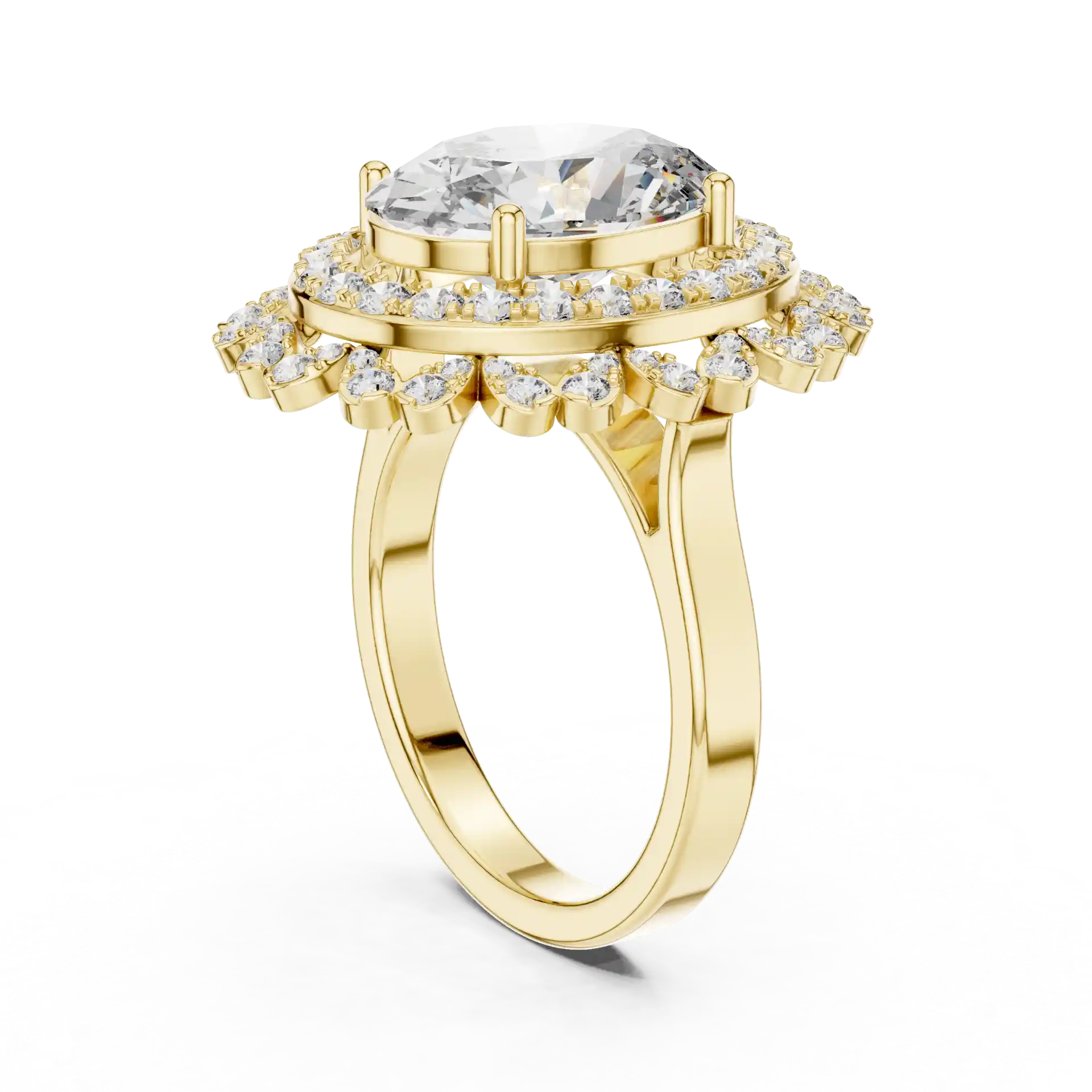 MJR0109 - Floral Scalloped Double Halo Oval Solitaire Ring