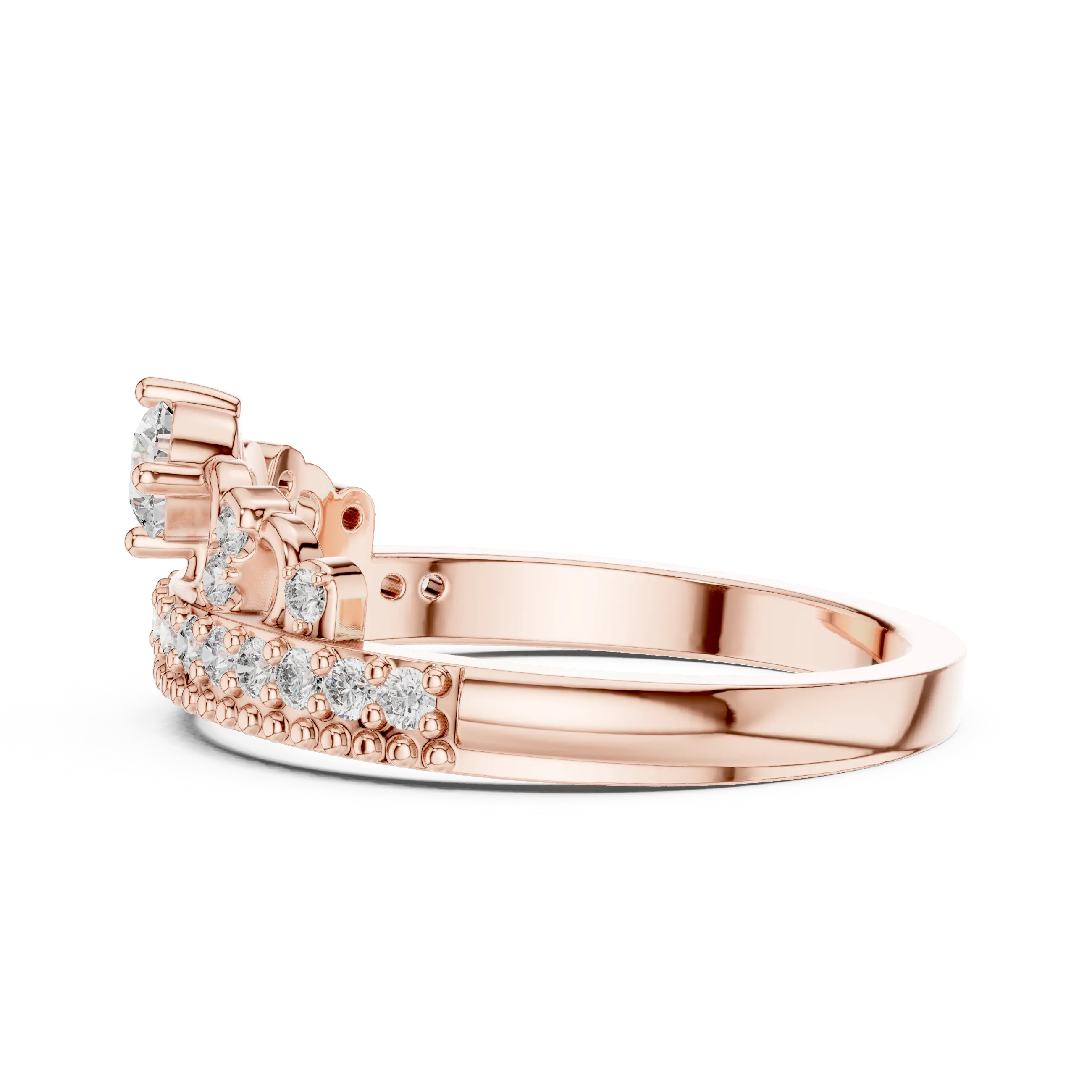 MJCLS2 - Tiara Crown Ring with Milgrain Trimmed Accent Band