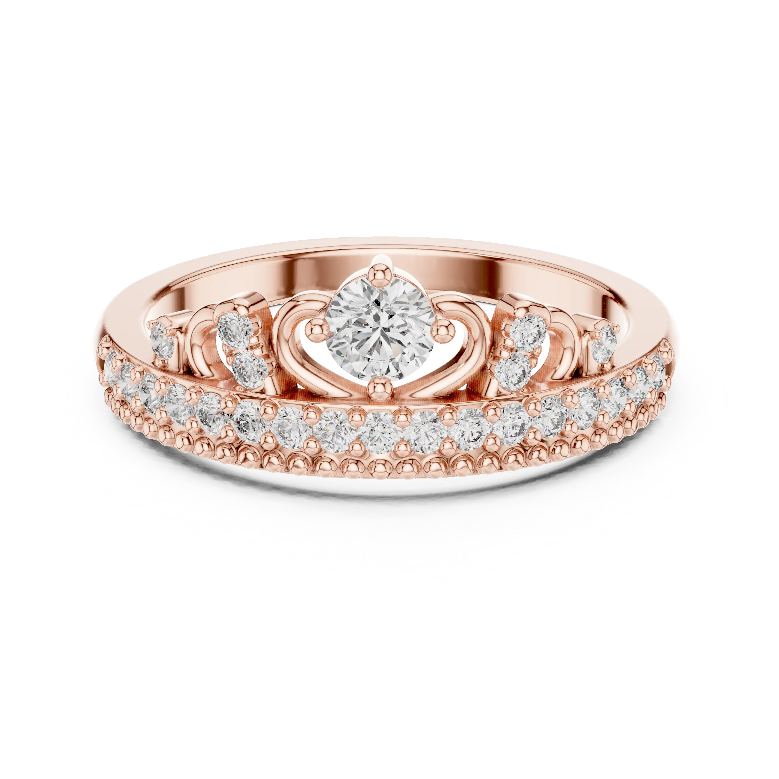 MJCLS2 - Tiara Crown Ring with Milgrain Trimmed Accent Band