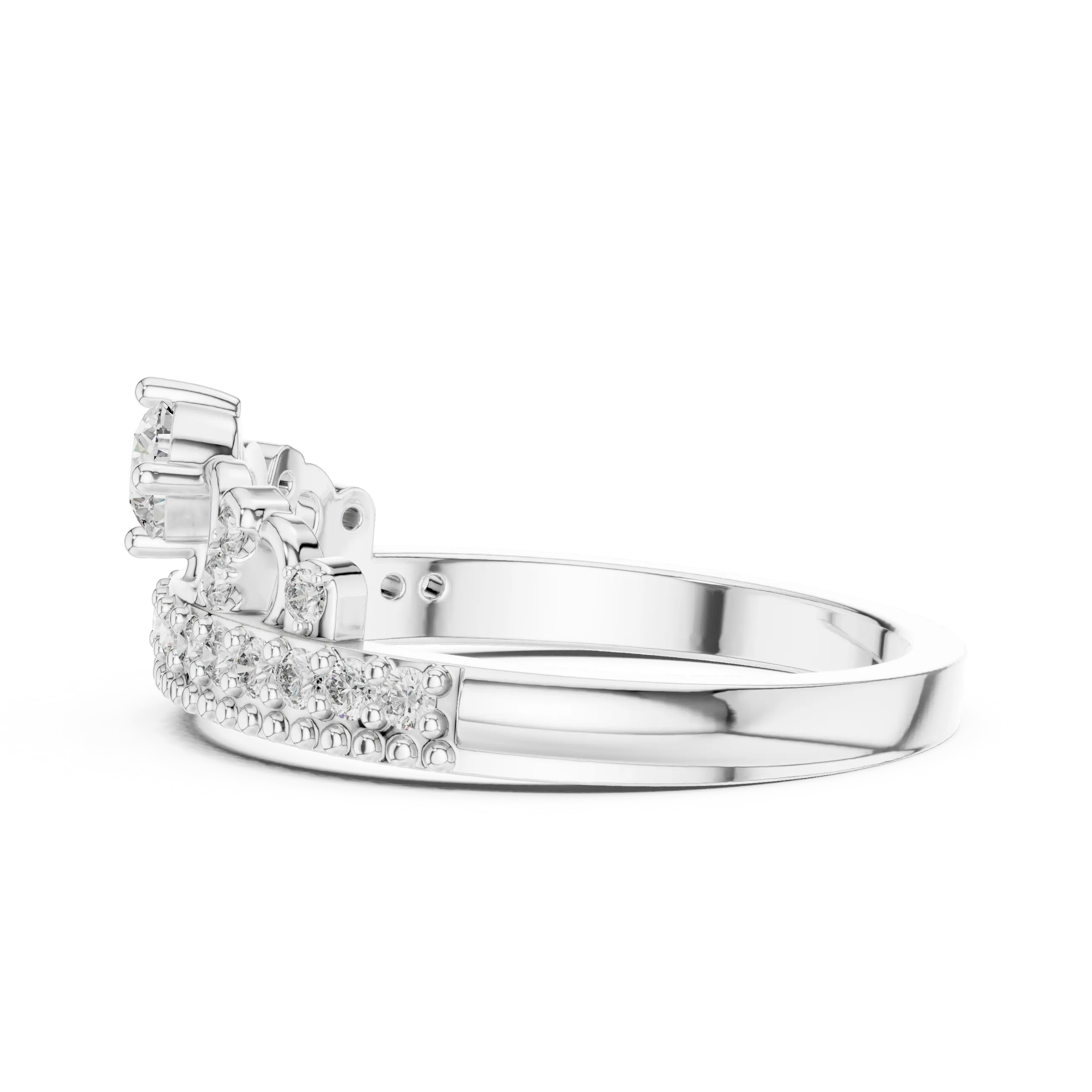 MJCLS2 - Tiara Crown Ring with Milgrain Trimmed Accent Band