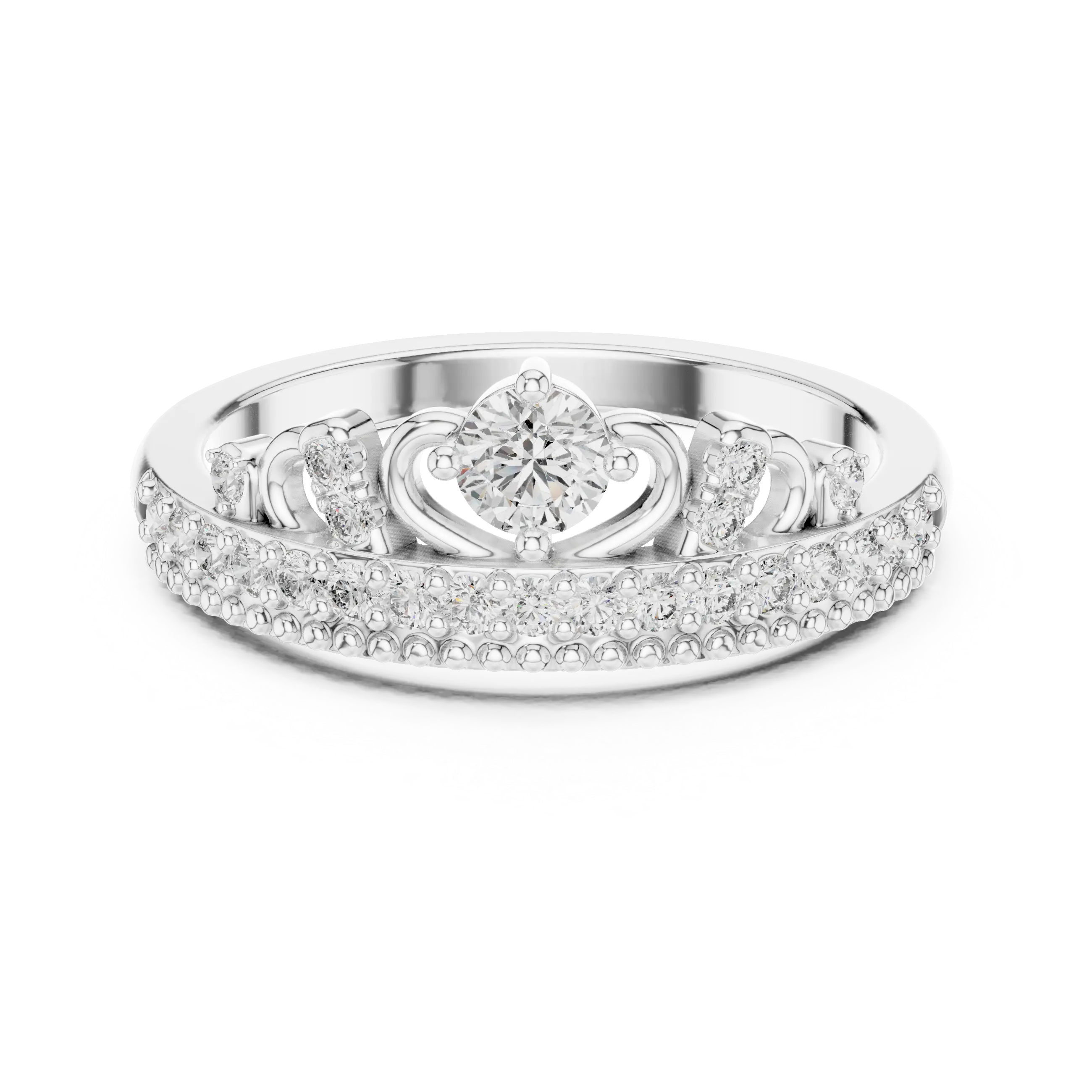 MJCLS2 - Tiara Crown Ring with Milgrain Trimmed Accent Band