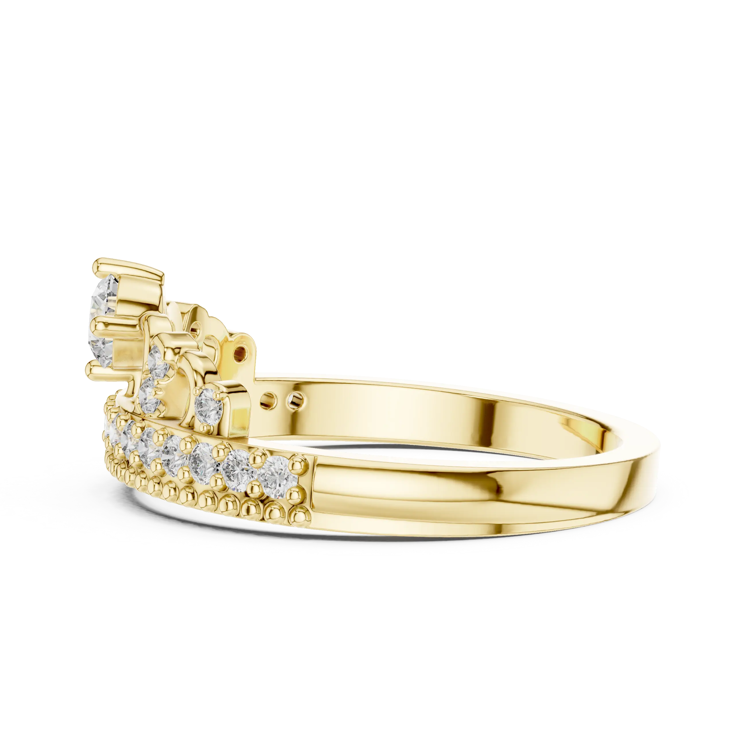 MJCLS2 - Tiara Crown Ring with Milgrain Trimmed Accent Band