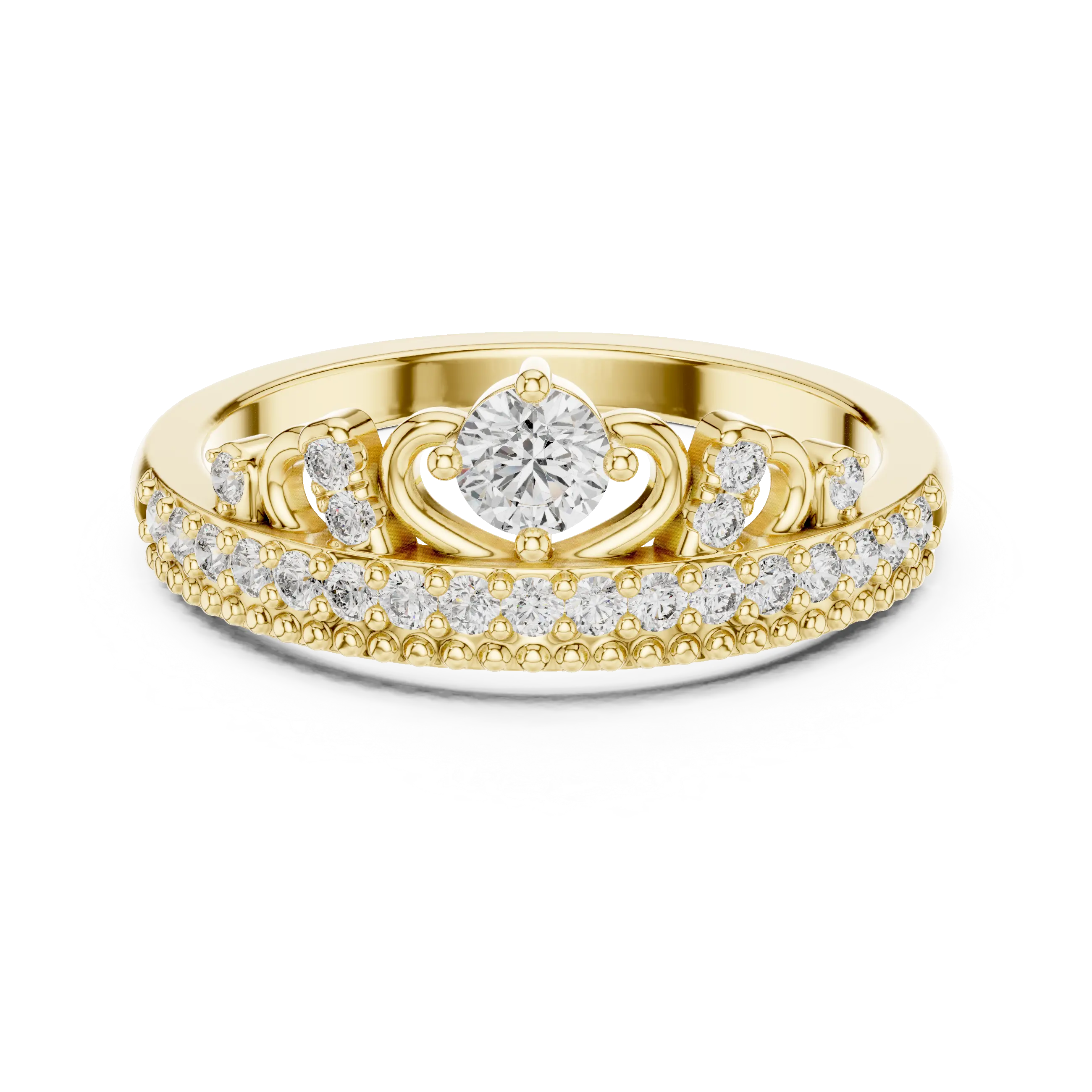 MJCLS2 - Tiara Crown Ring with Milgrain Trimmed Accent Band
